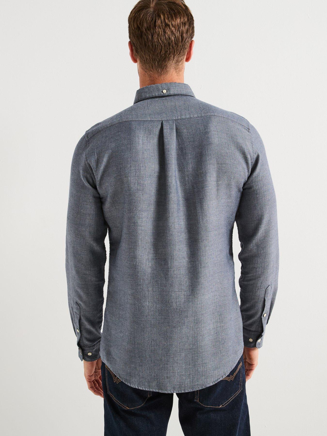  image of barbour-buckley-tailored-fit-herringbone-shirt-navy