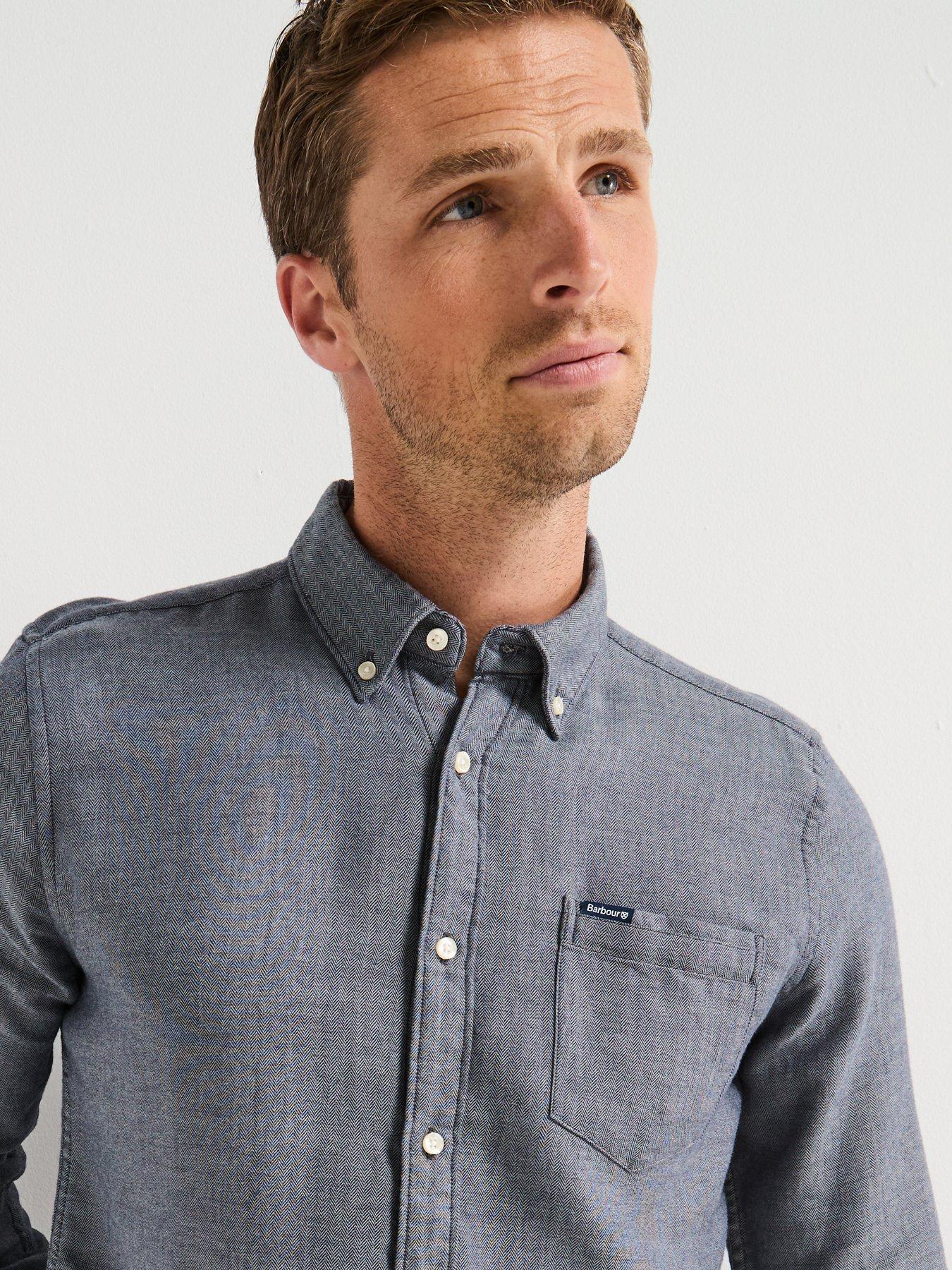  image of barbour-buckley-tailored-fit-herringbone-shirt-navy