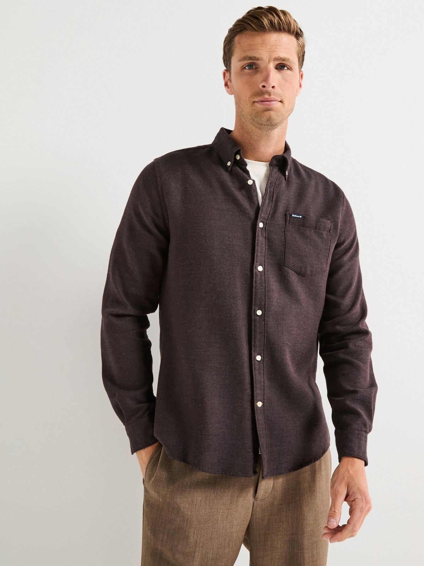 undefined Buckley Tailored Fit Herringbone Shirt - Brown