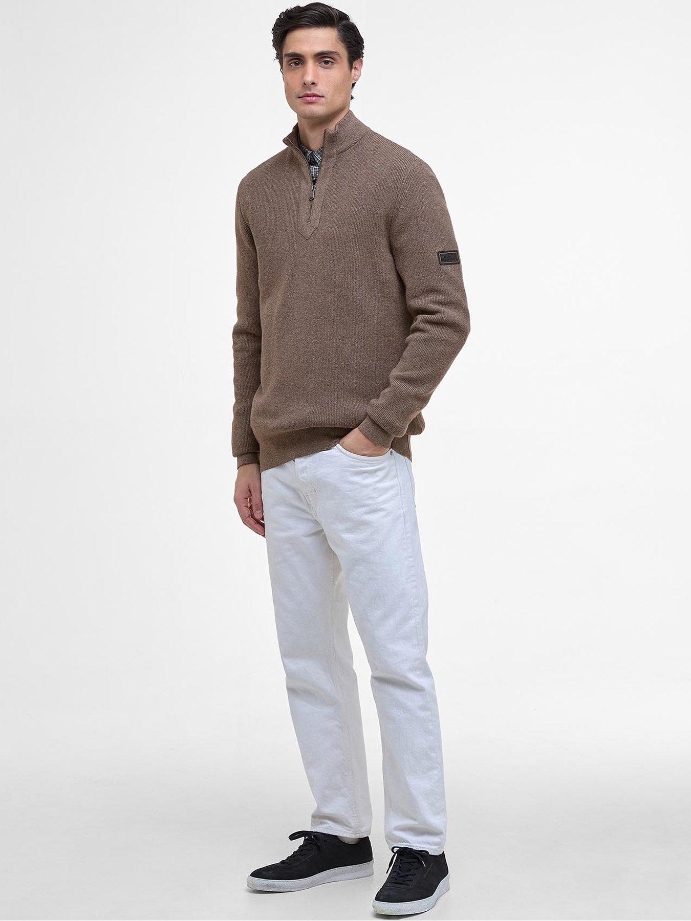  image of barbour-international-crawley-half-zip-knitted-jumper--brown