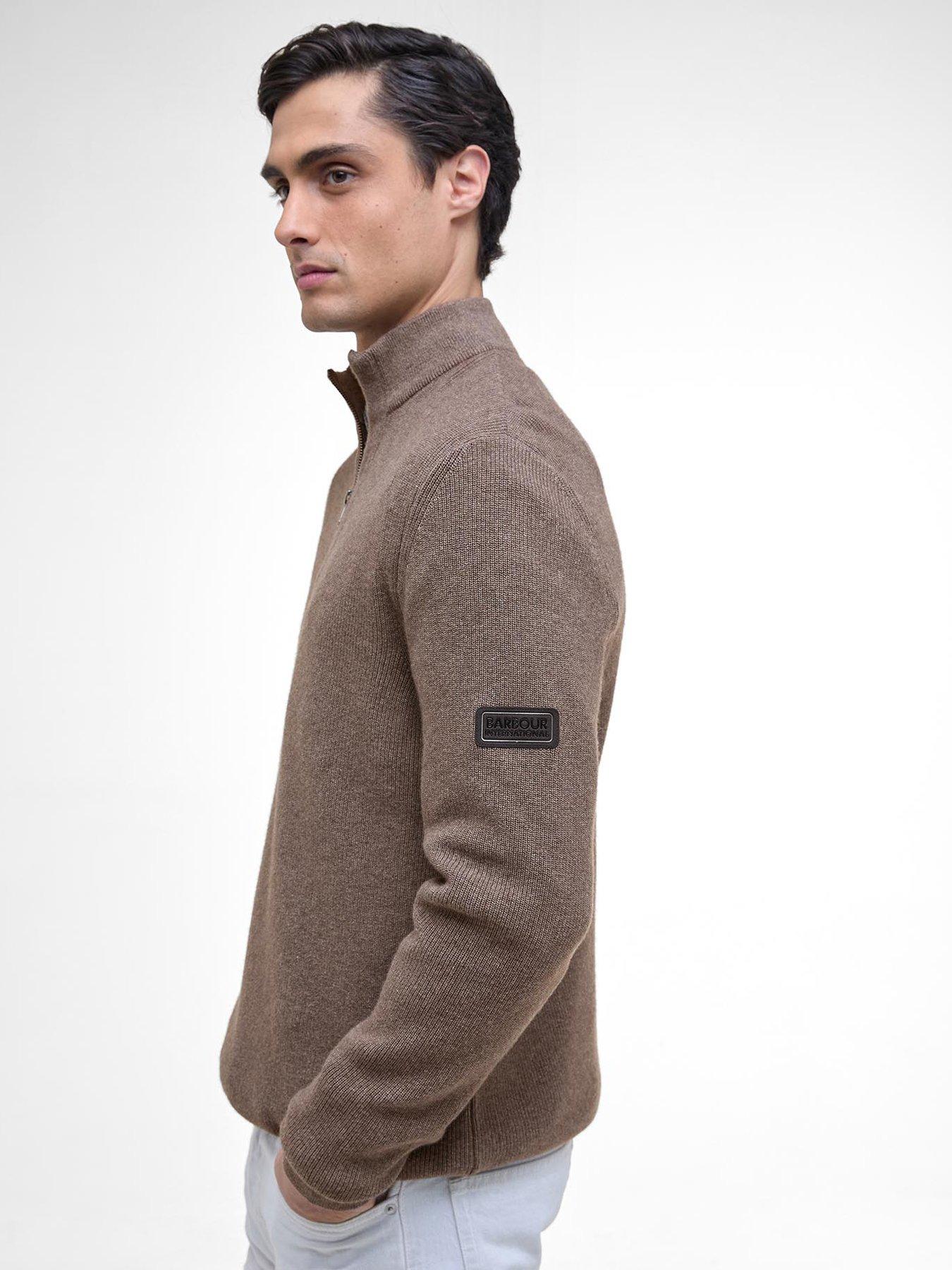  image of barbour-international-crawley-half-zip-knitted-jumper--brown