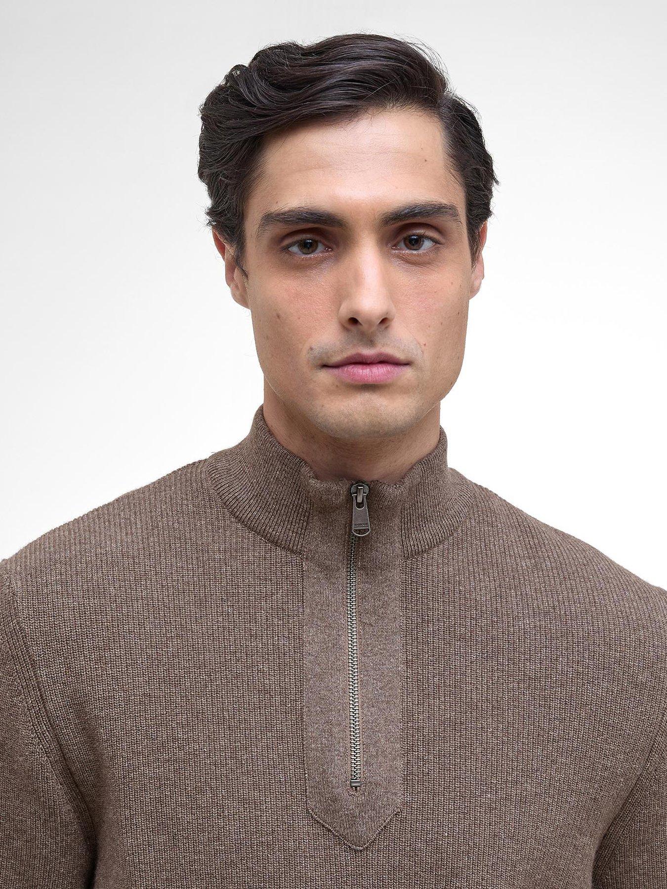  image of barbour-international-crawley-half-zip-knitted-jumper--brown