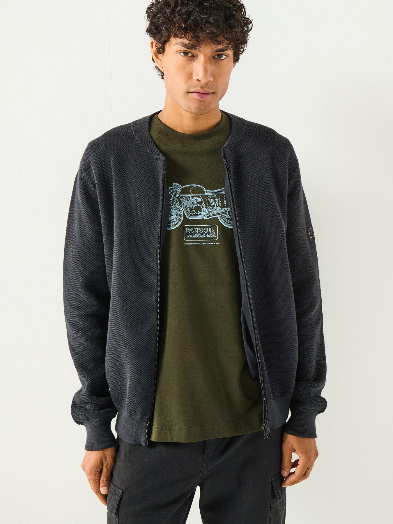 Image 1 of 6 of Barbour International Patrick Bomber Zip Through Knitted Cardigan- Black