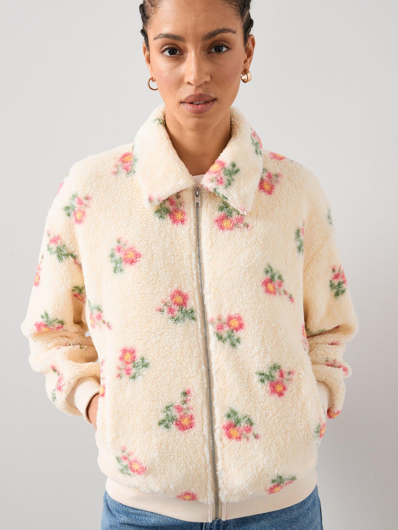 The Very Collection Printed Floral Borg Jacket - Cream