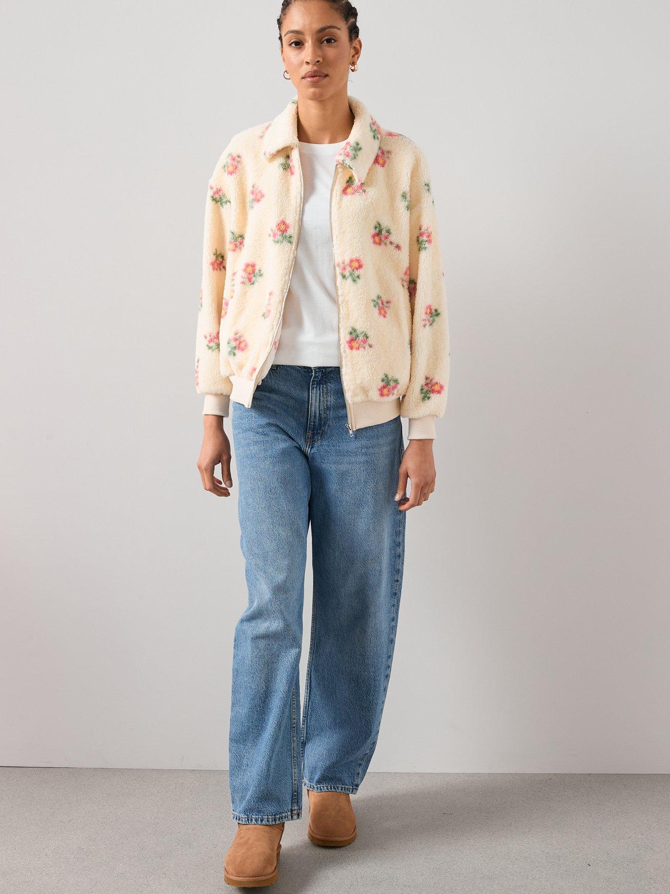 Image 3 of 7 of The Very Collection Printed Floral Borg Jacket - Cream
