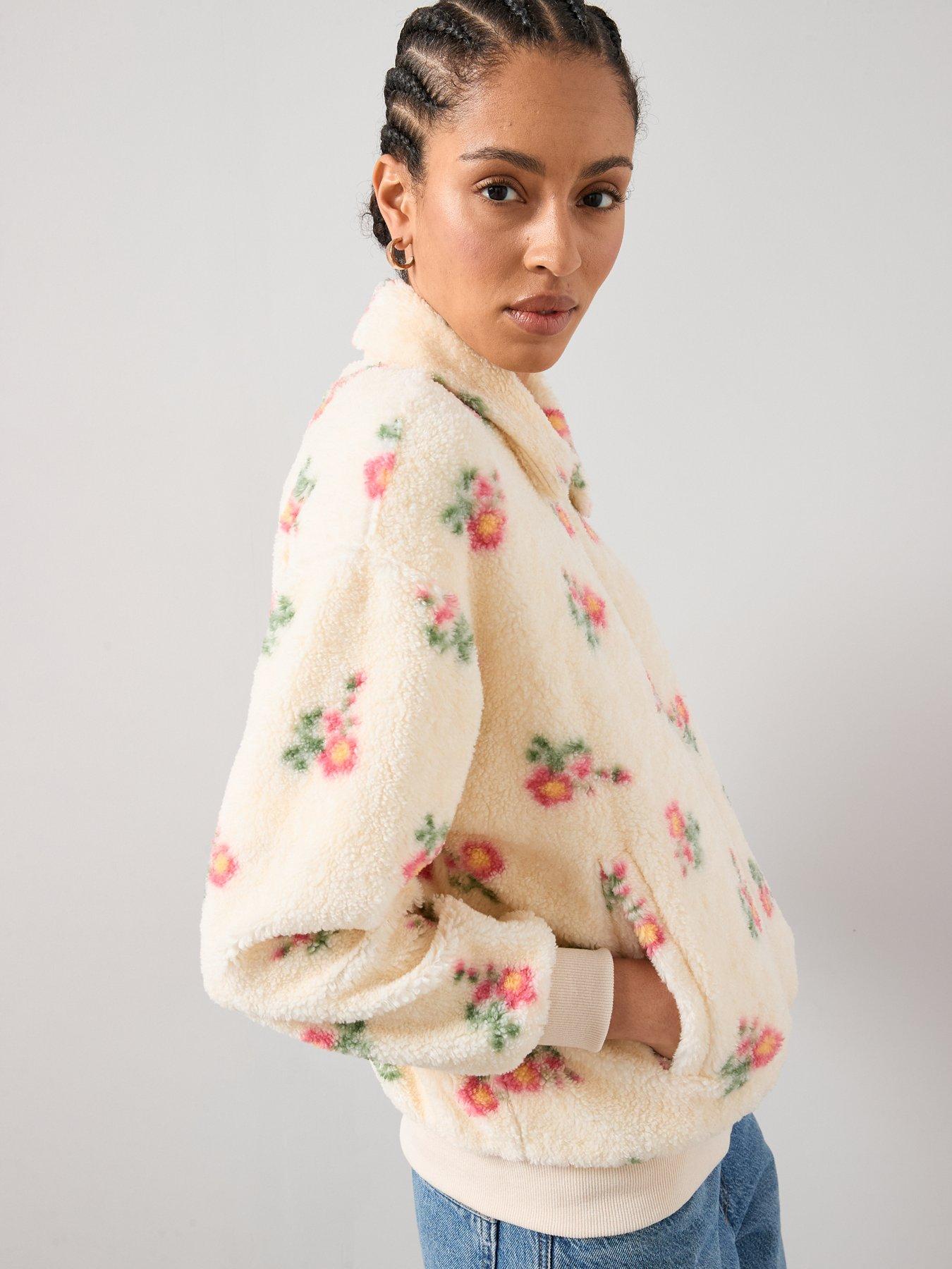 Image 4 of 7 of The Very Collection Printed Floral Borg Jacket - Cream
