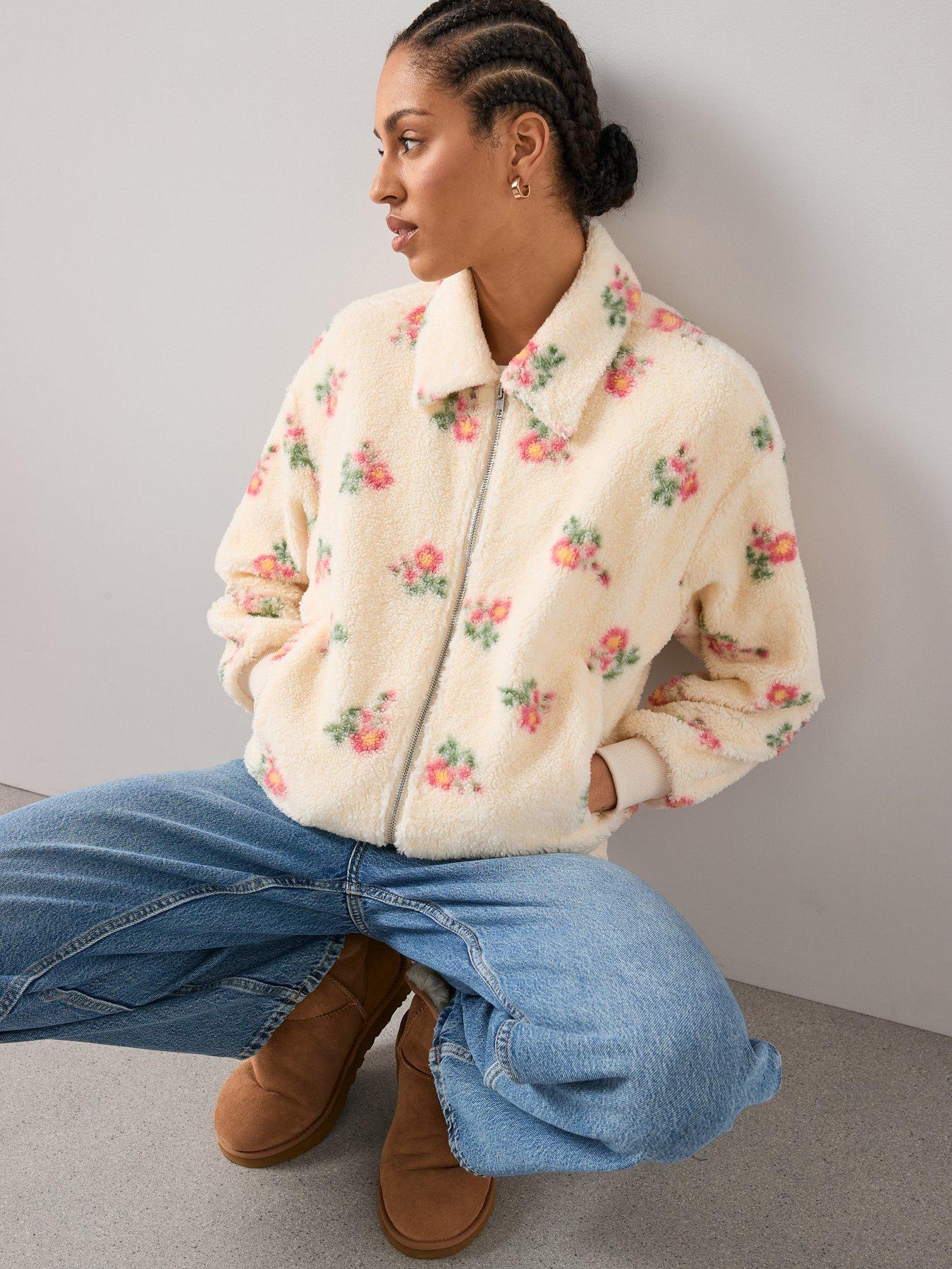 Image 5 of 7 of The Very Collection Printed Floral Borg Jacket - Cream