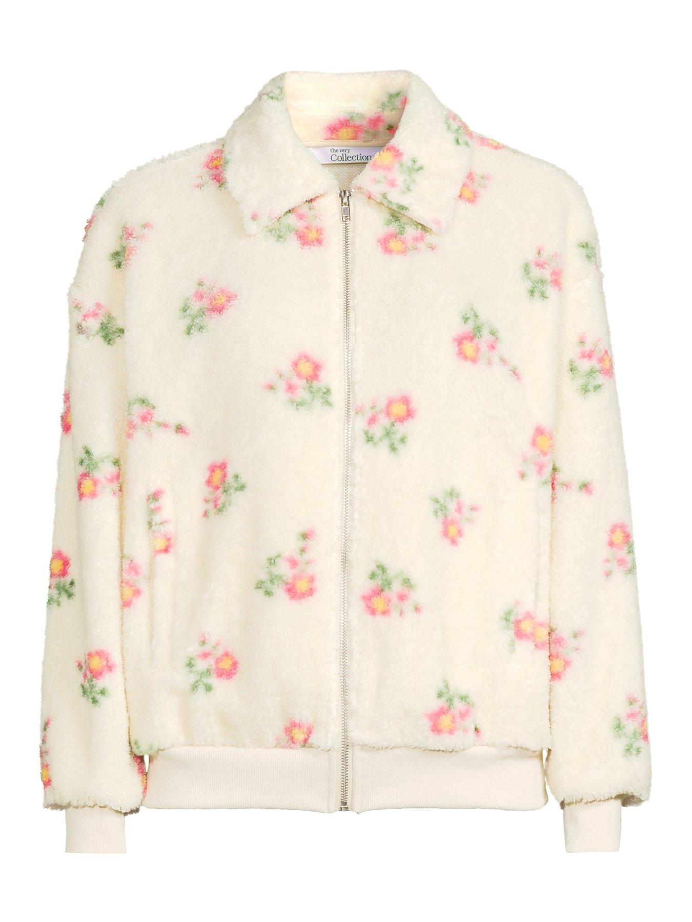 Image 7 of 7 of The Very Collection Printed Floral Borg Jacket - Cream