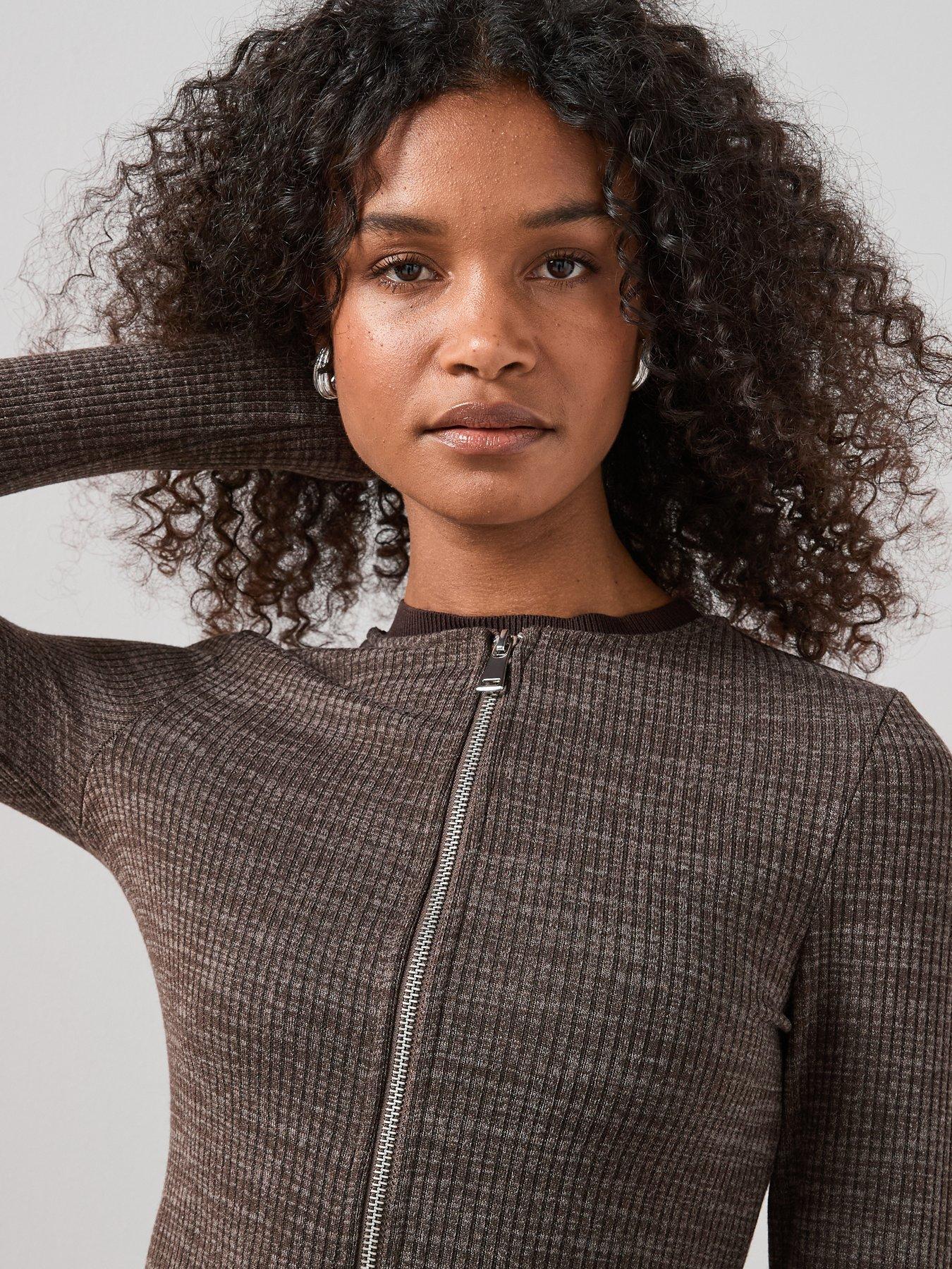 Image 5 of 7 of The Very Collection Fur Collar Zip Up Top