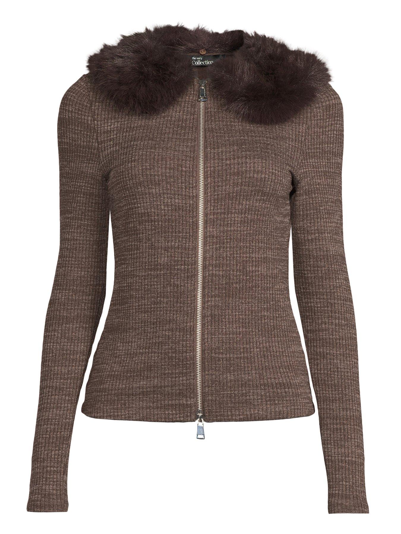 Image 7 of 7 of The Very Collection Fur Collar Zip Up Top