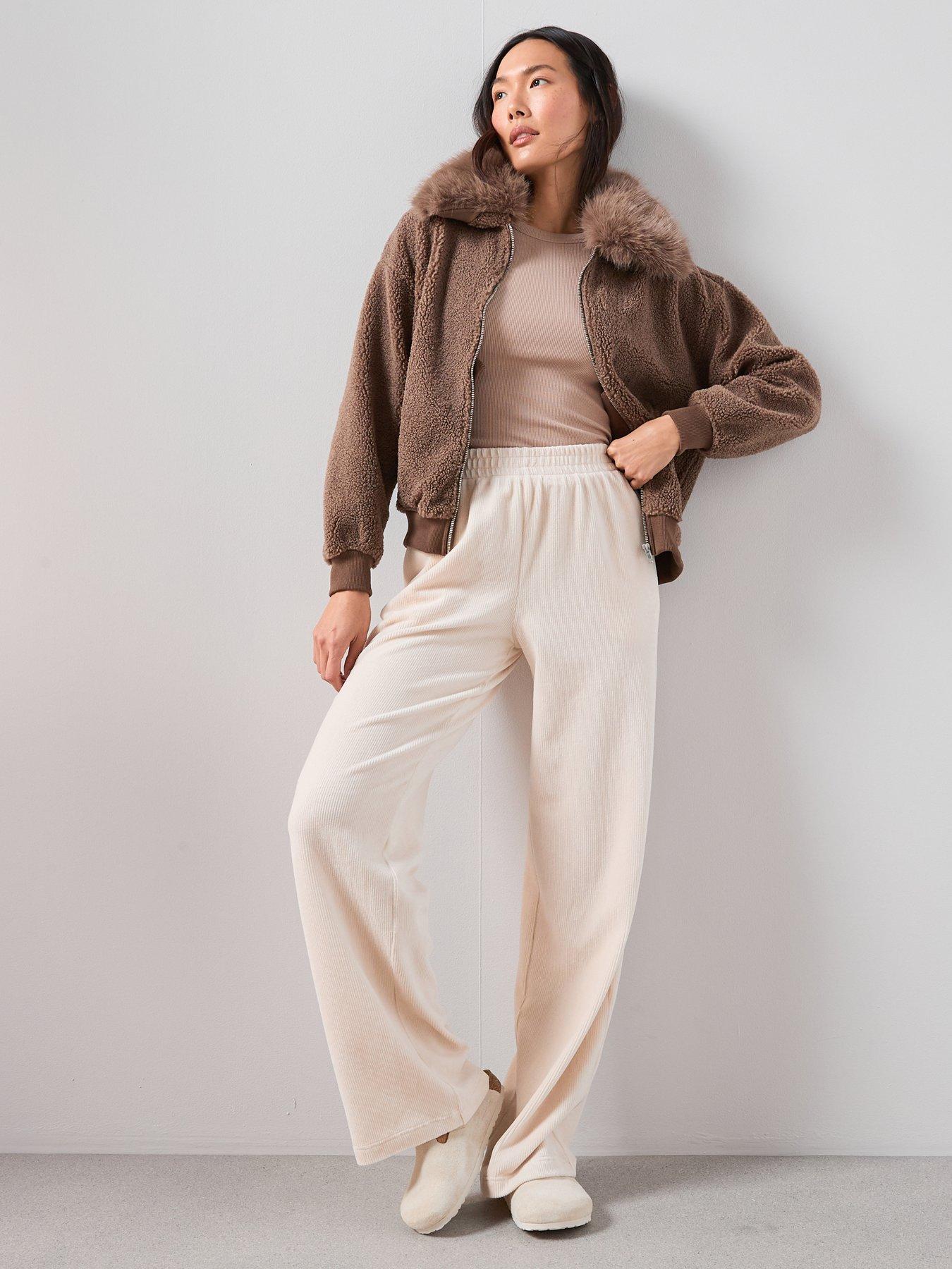 The Very Collection Cord Wide Leg Joggers - Cream