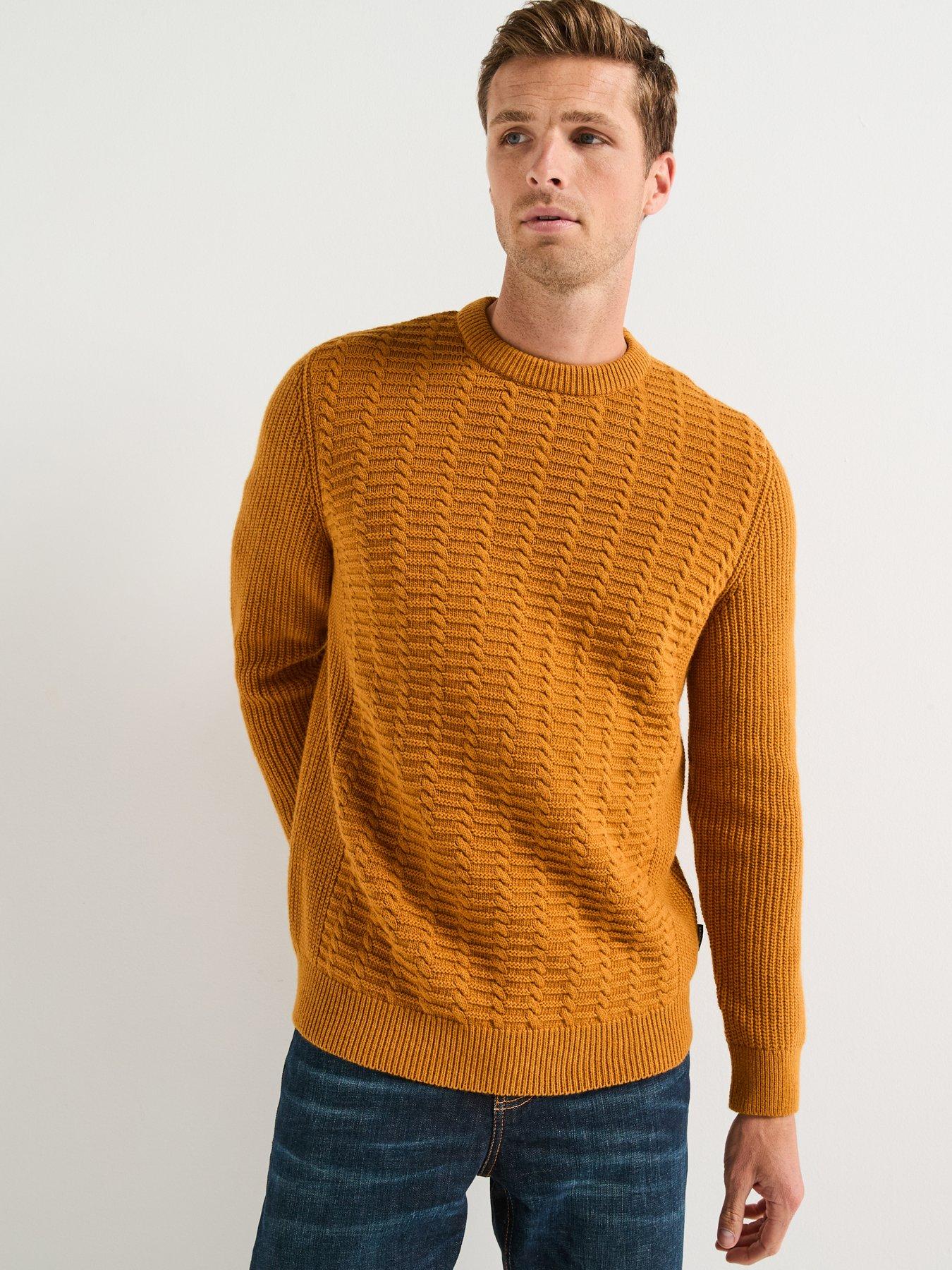 front image of barbour-cleveland-textured-crew-knitted-jumper-dark-orange