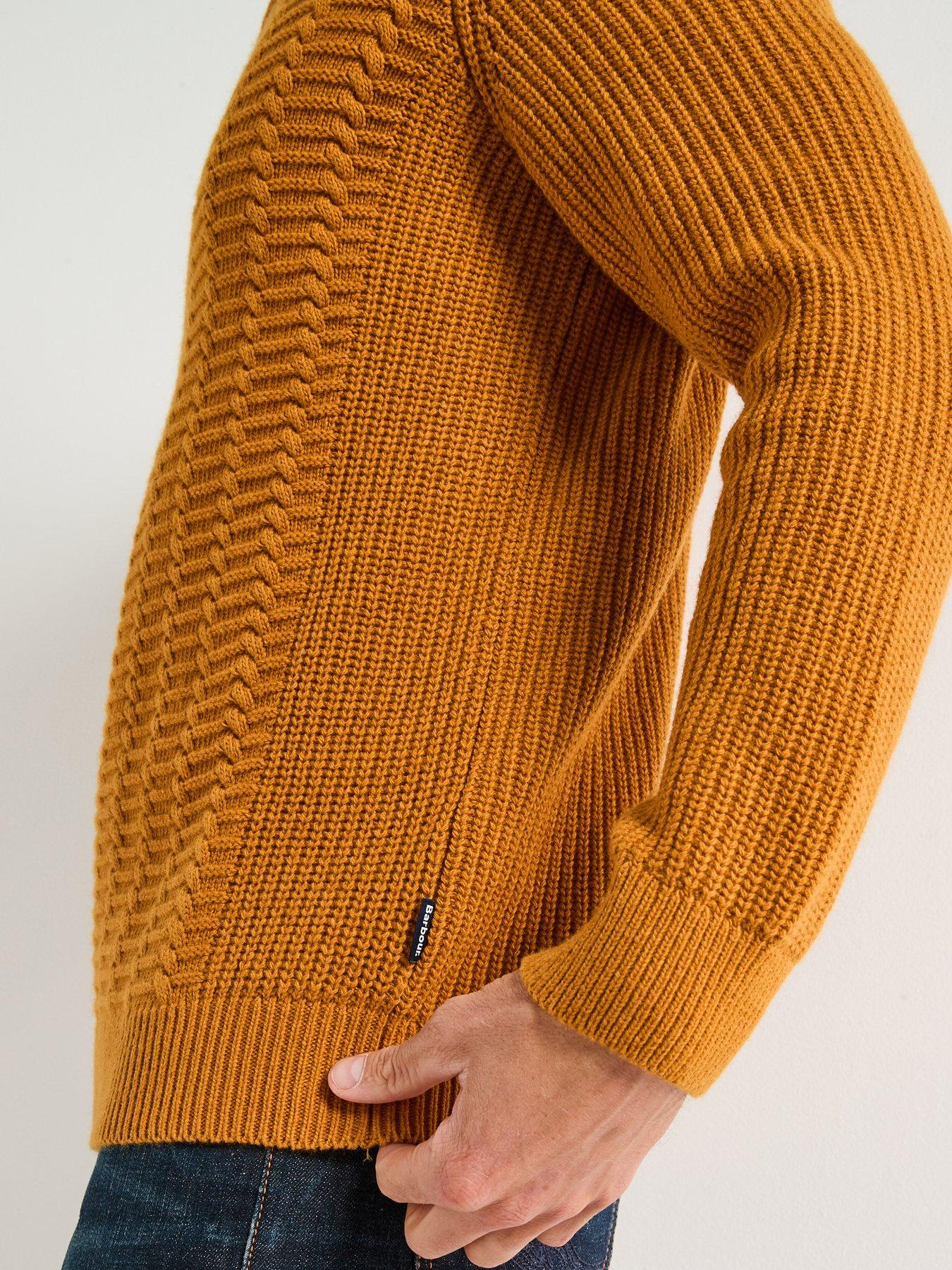  image of barbour-cleveland-textured-crew-knitted-jumper-dark-orange