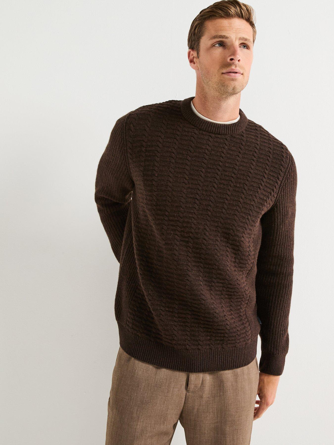  image of barbour-cleveland-textured-crew-knitted-jumper-brown