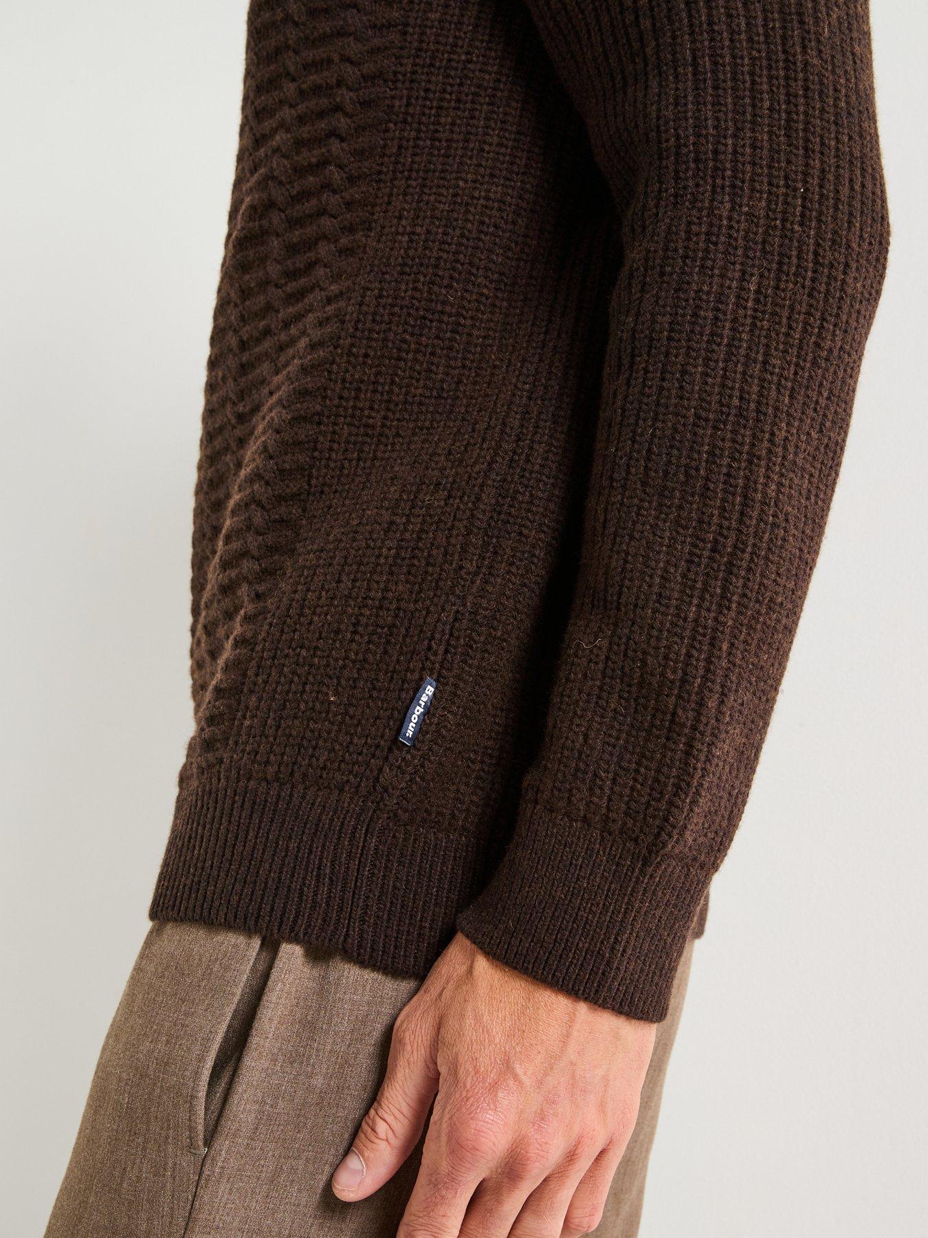  image of barbour-cleveland-textured-crew-knitted-jumper-brown