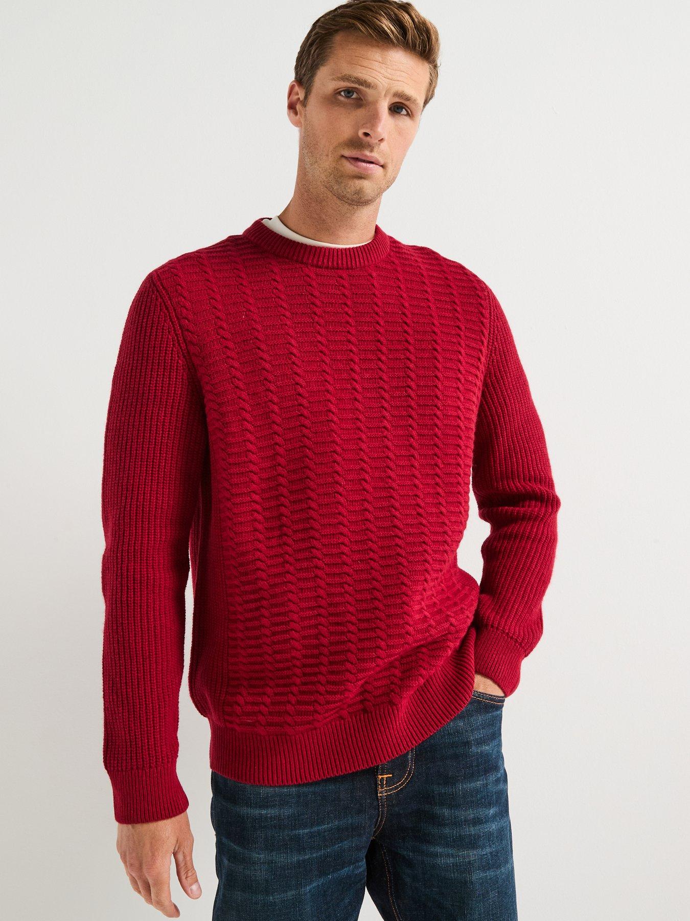 Barbour Cleveland Textured Crew Knitted Jumper- Dark Red | Littlewoods
