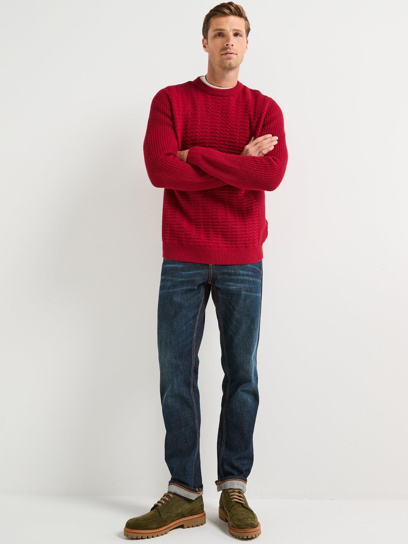  image of barbour-cleveland-textured-crew-knitted-jumper--dark-red
