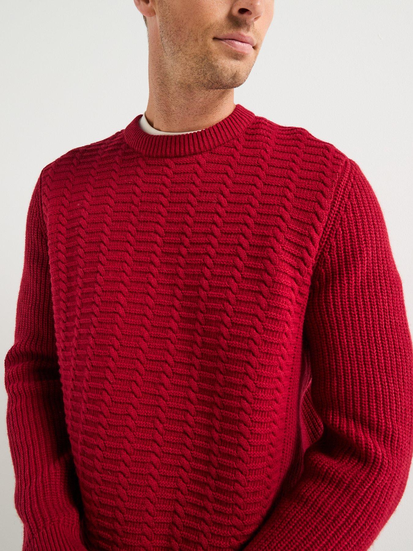 Barbour Cleveland Textured Crew Knitted Jumper- Dark Red | Littlewoods