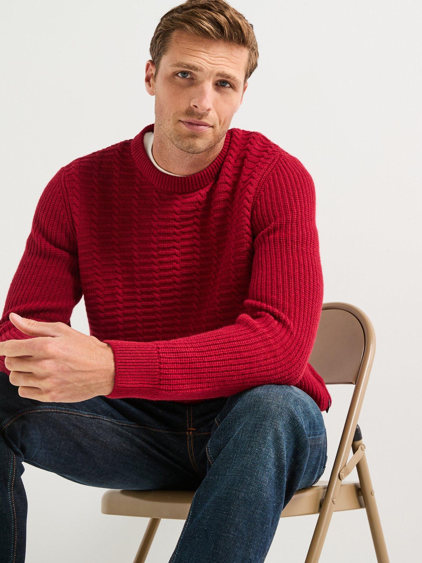 Barbour Cleveland Textured Crew Knitted Jumper- Dark Red | Littlewoods