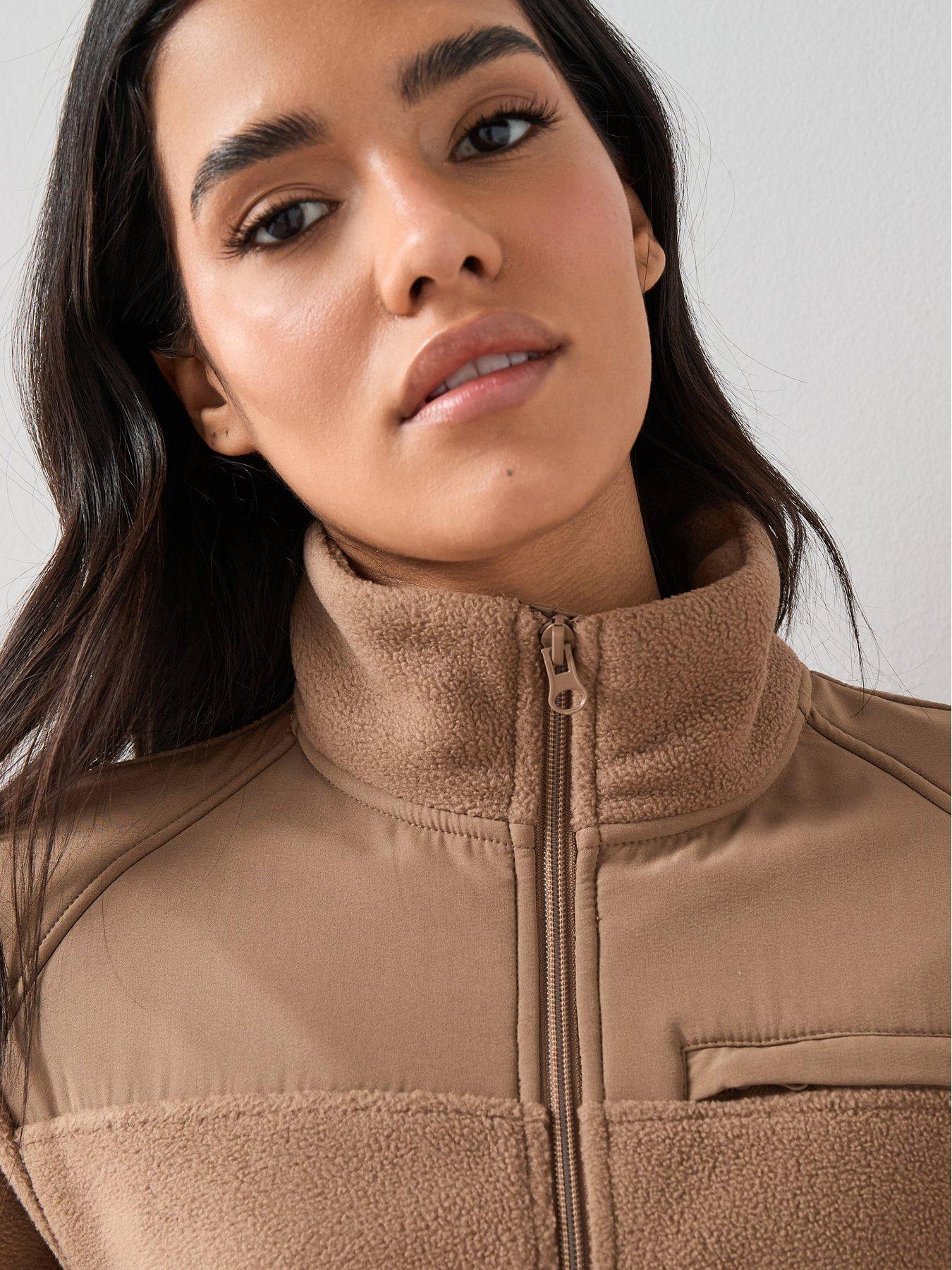 Image 4 of 7 of The Very Collection Fleece Zip Through Jacket - Taupe