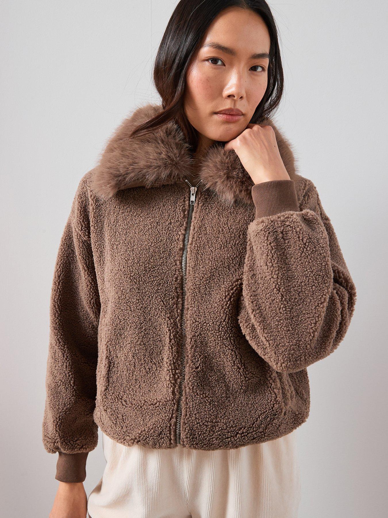 The Very Collection Borg With Faux Fur Collar - Brown
