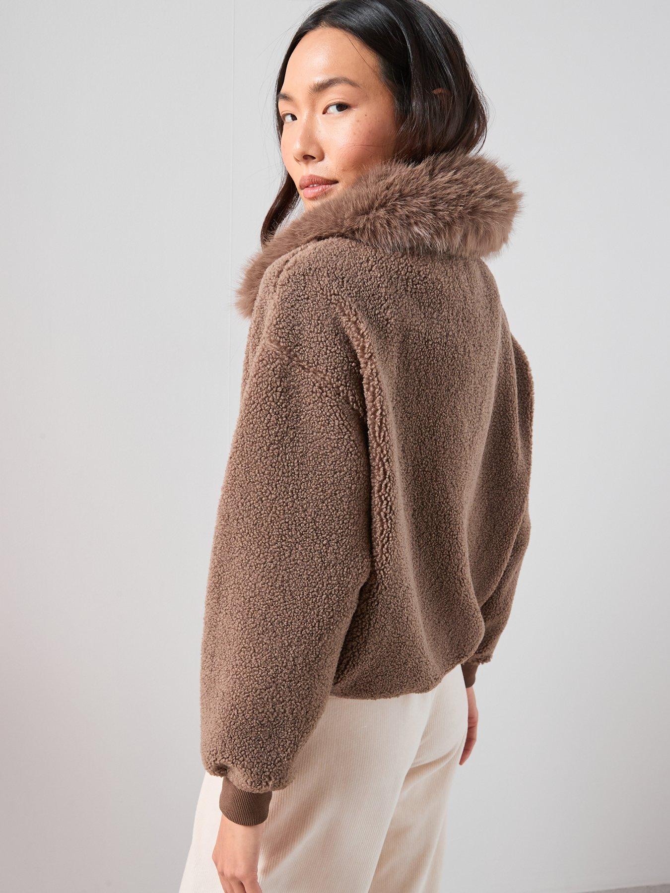 Image 2 of 6 of The Very Collection Borg With Faux Fur Collar - Brown