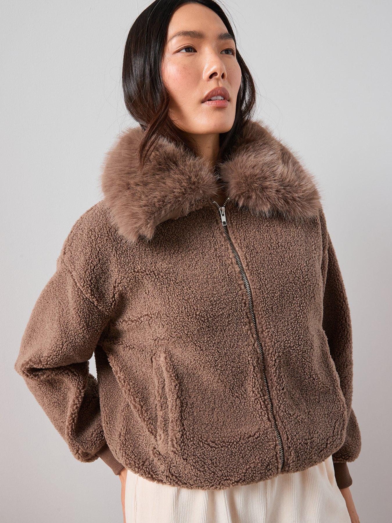 Image 6 of 6 of The Very Collection Borg With Faux Fur Collar - Brown