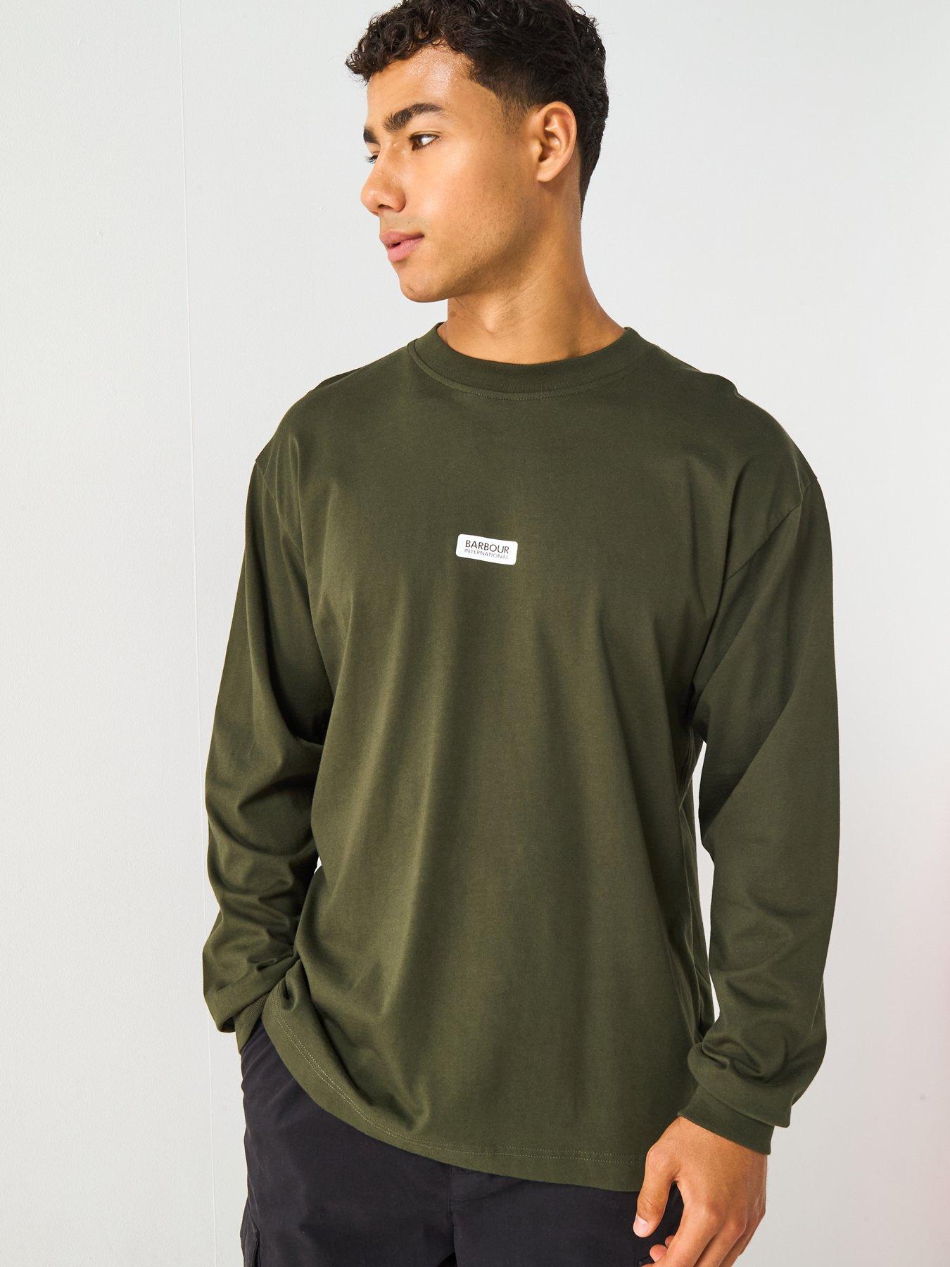  image of barbour-international-lever-long-sleeve-oversized-fit-t-shirt--dark-green