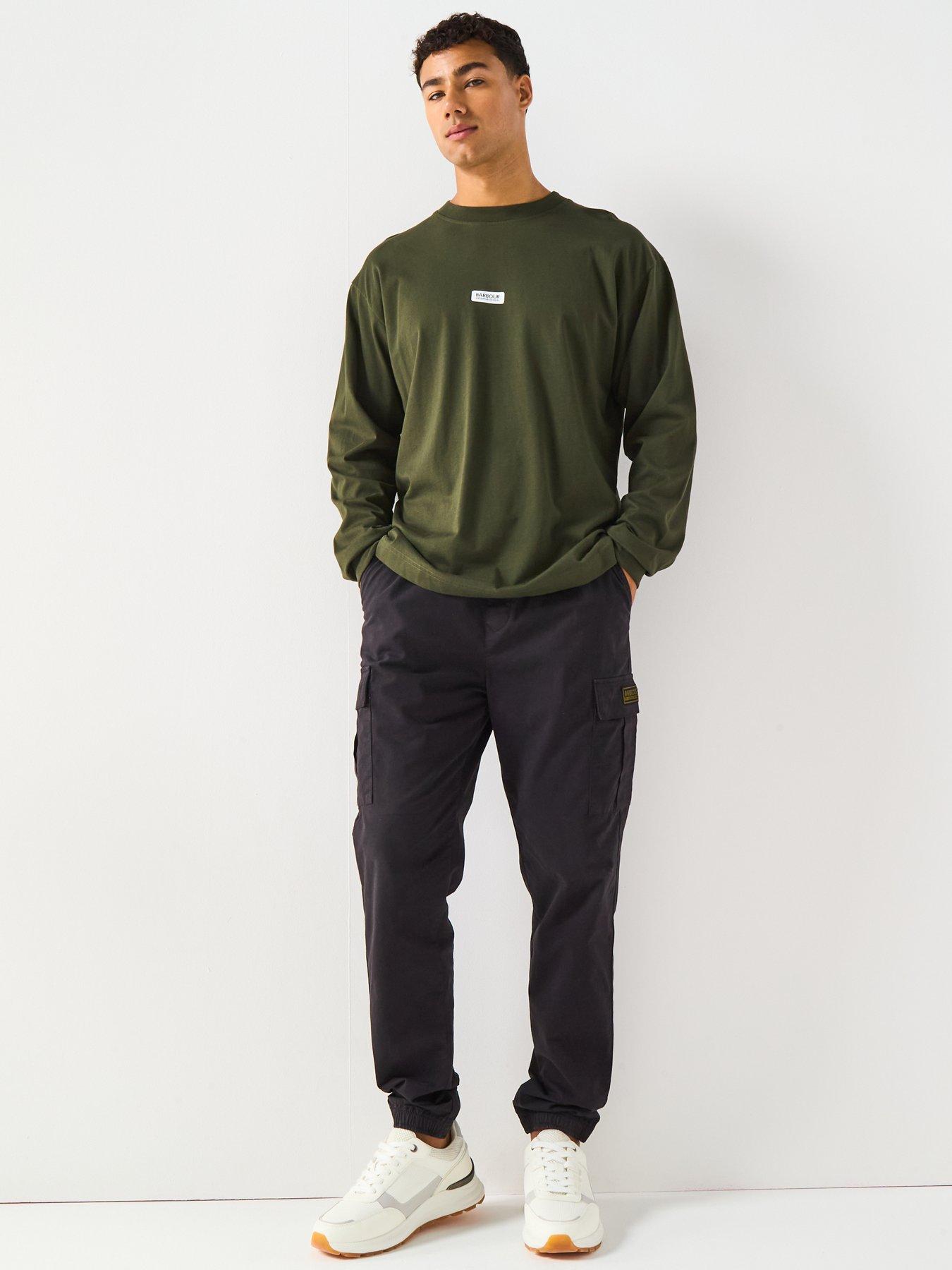  image of barbour-international-lever-long-sleeve-oversized-fit-t-shirt--dark-green