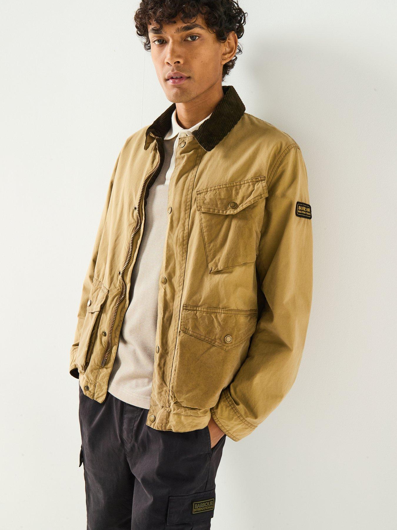 Image 1 of 6 of Barbour International Authentics Drifter Slim Fit Wax Jacket - Beige