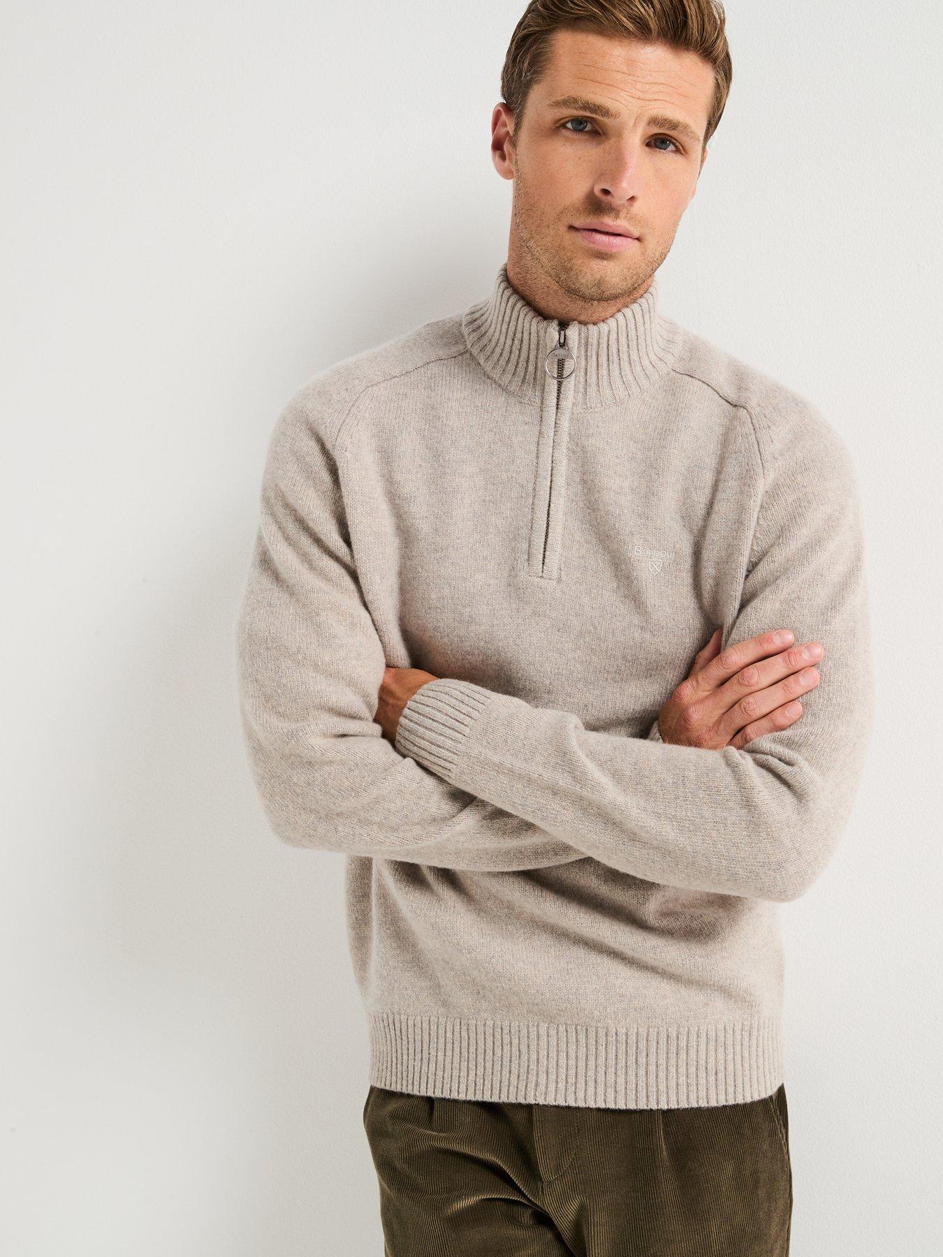  image of barbour-grangetown-half-zip-knitted-jumper--light-grey