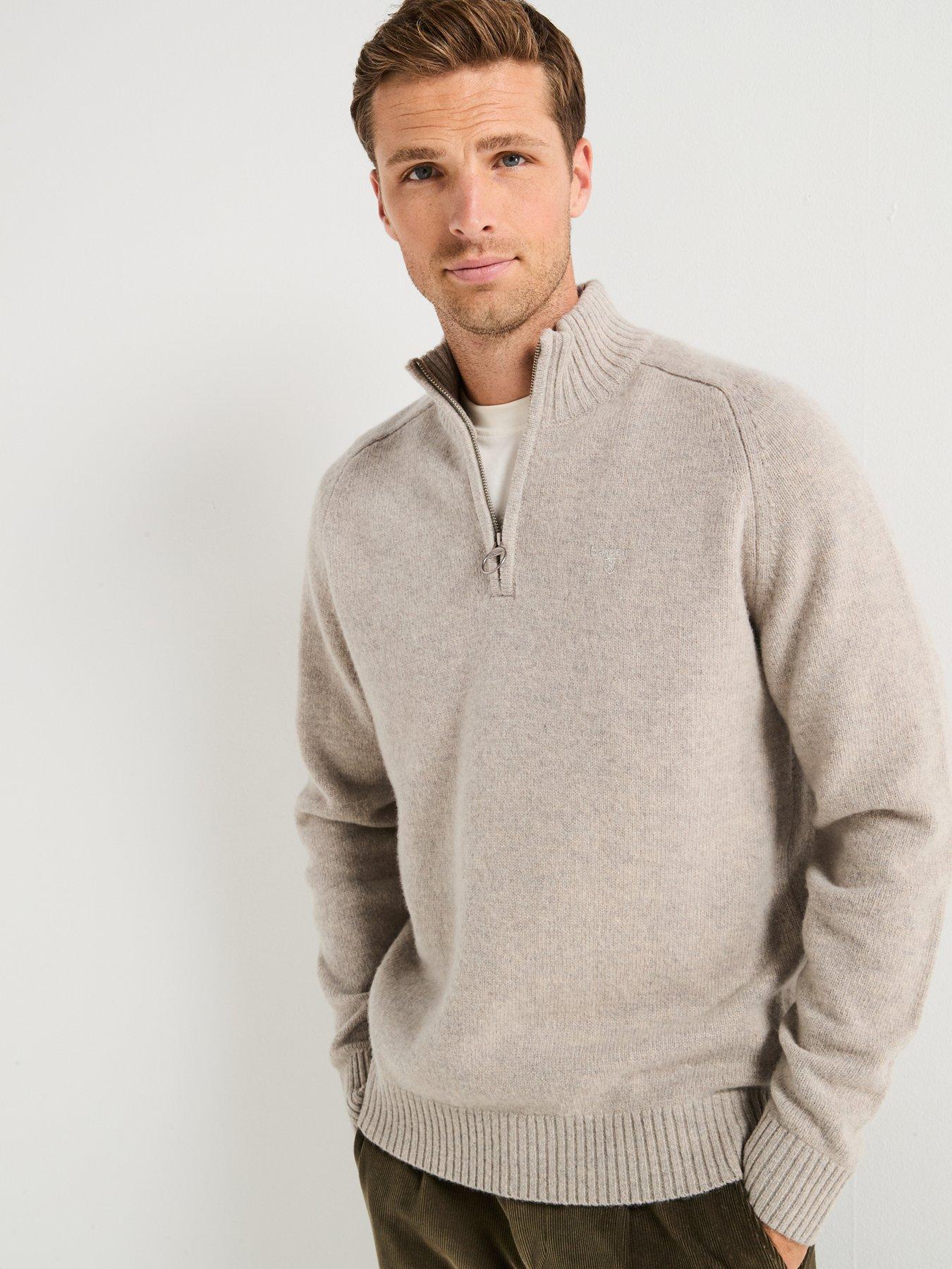  image of barbour-grangetown-half-zip-knitted-jumper--light-grey