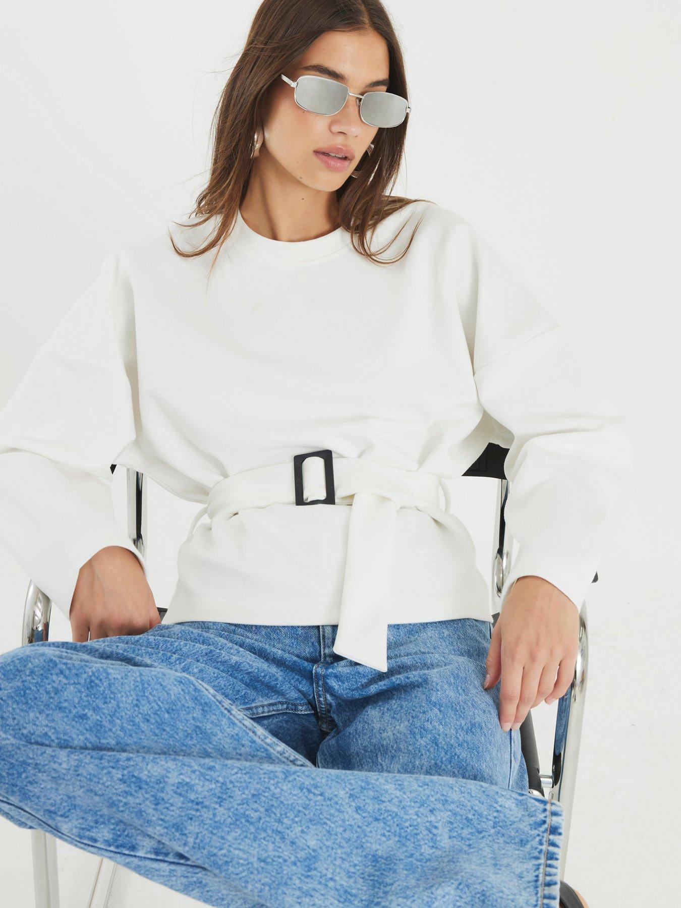 Image 4 of 4 of River Island Long Sleeve Belted Sweatshirt - White