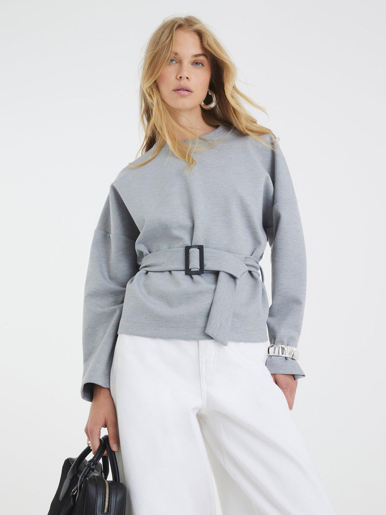 River Island Long Sleeve Belted Sweatshirt - Grey