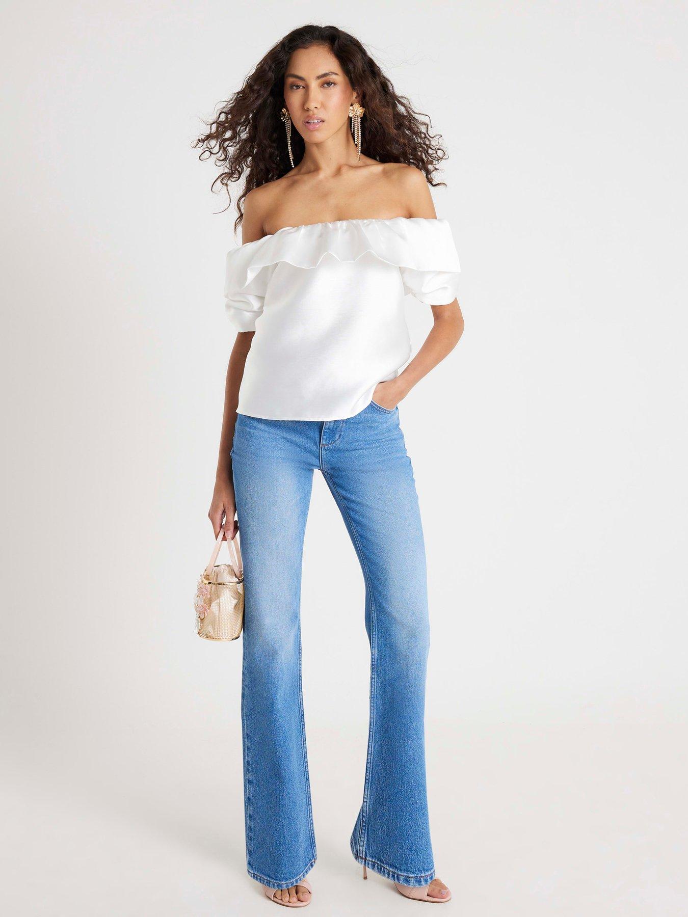 undefined Frill Detail Short Sleeve Top - Cream
