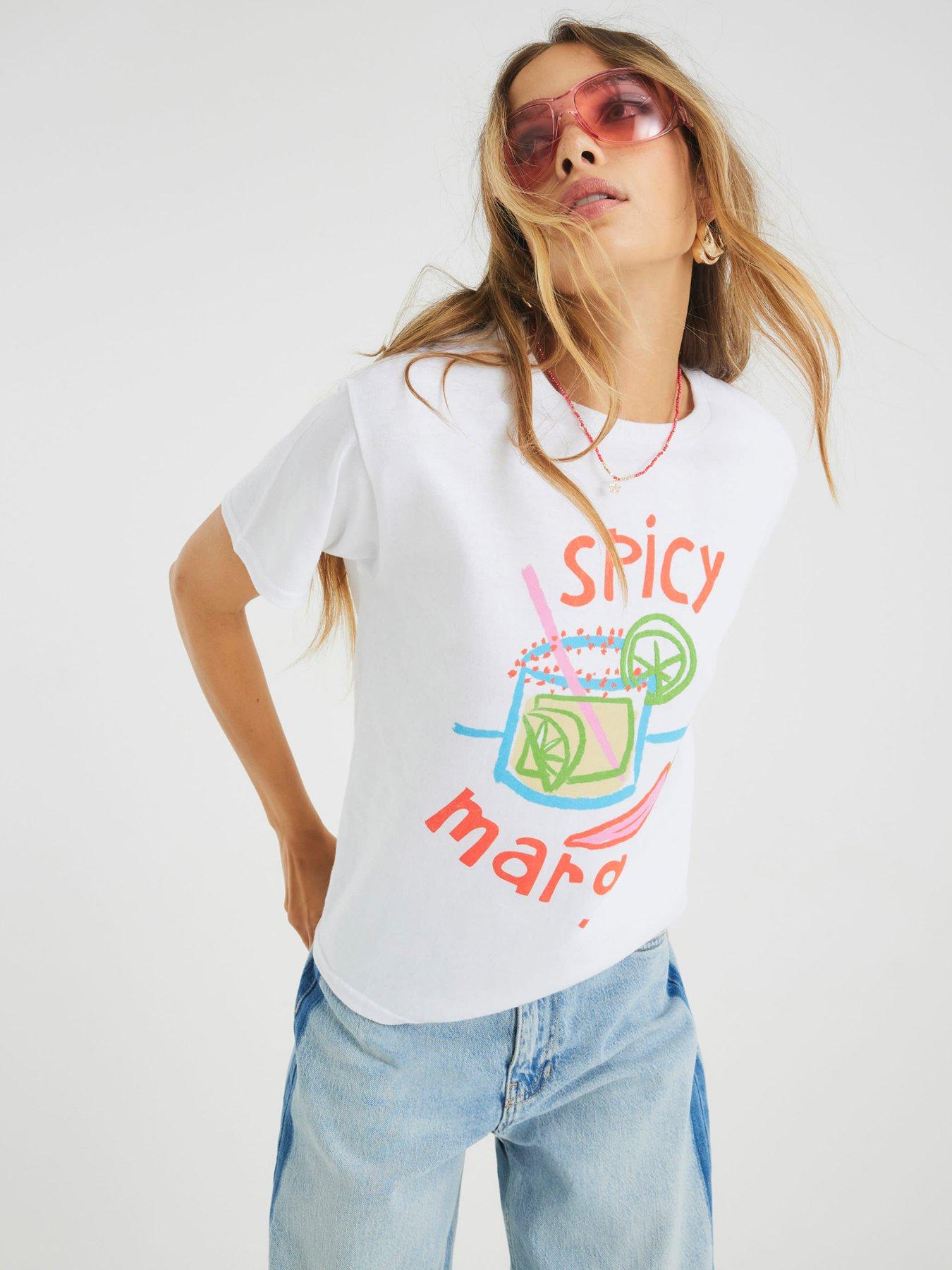 River Island Short Sleeve Spicy Marg Sketchy T-Shirt - White