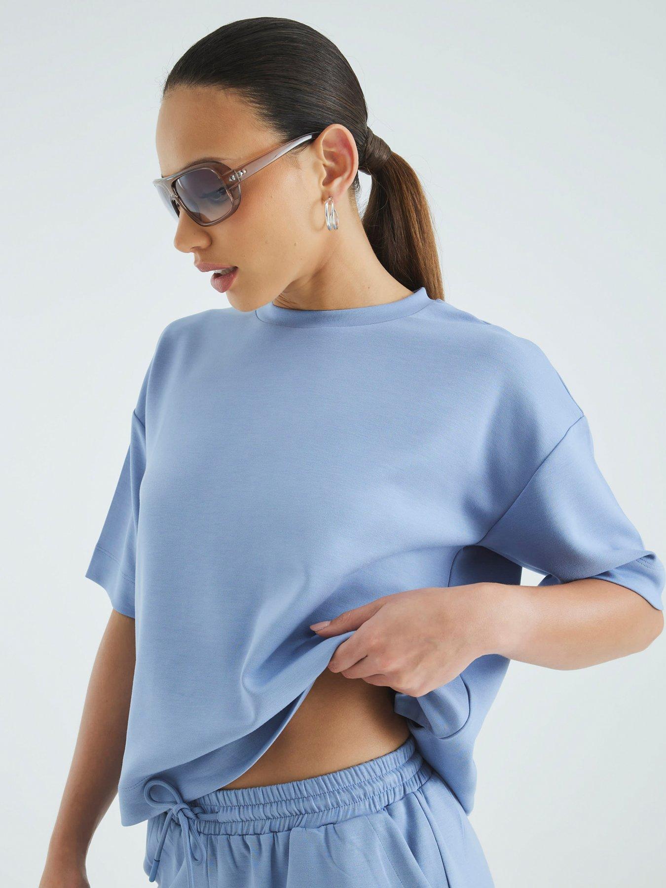 Image 1 of 4 of River Island Short Sleeve Premium Clean Boxy T-Shirt - Blue