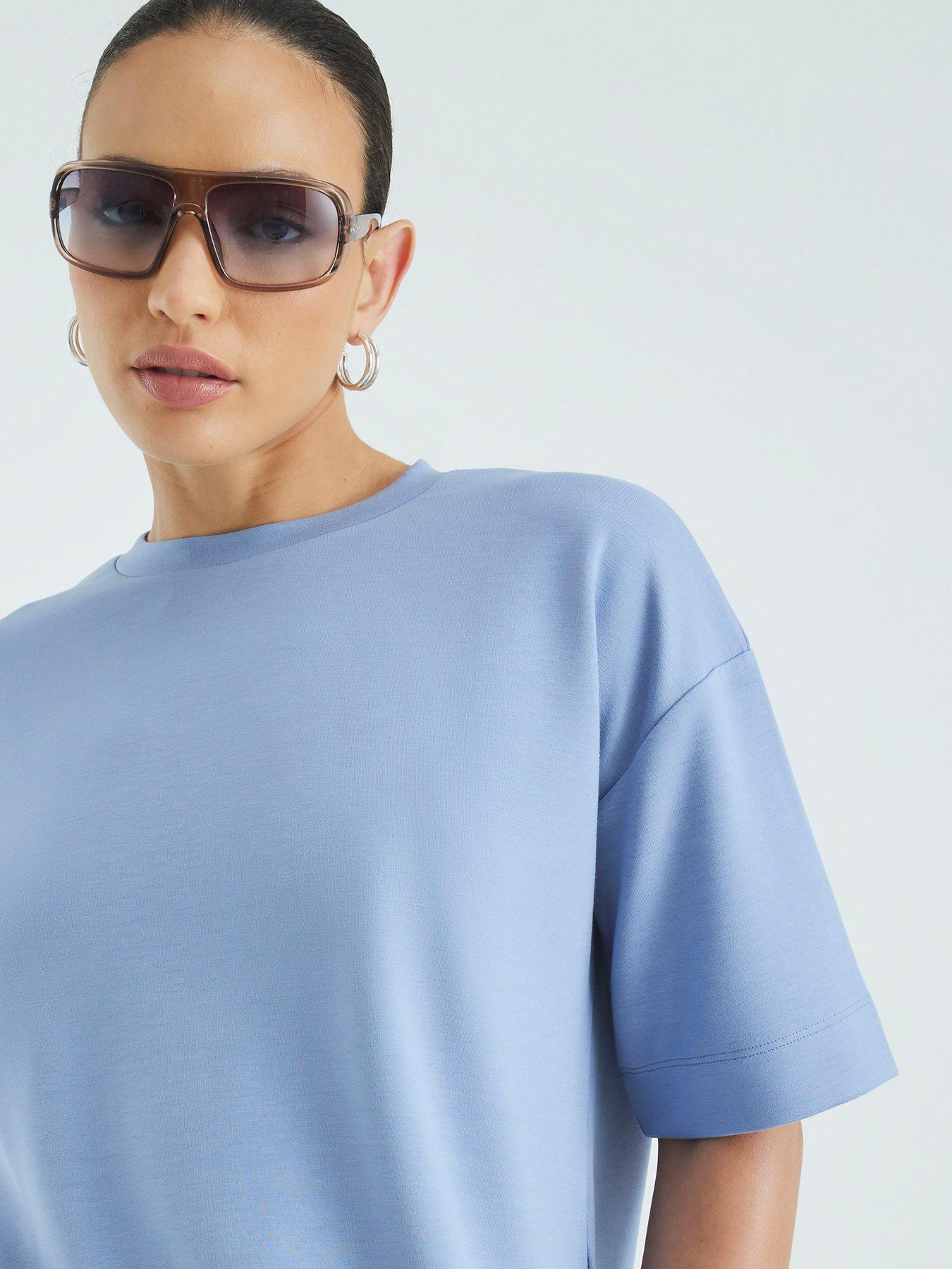 Image 4 of 4 of River Island Short Sleeve Premium Clean Boxy T-Shirt - Blue