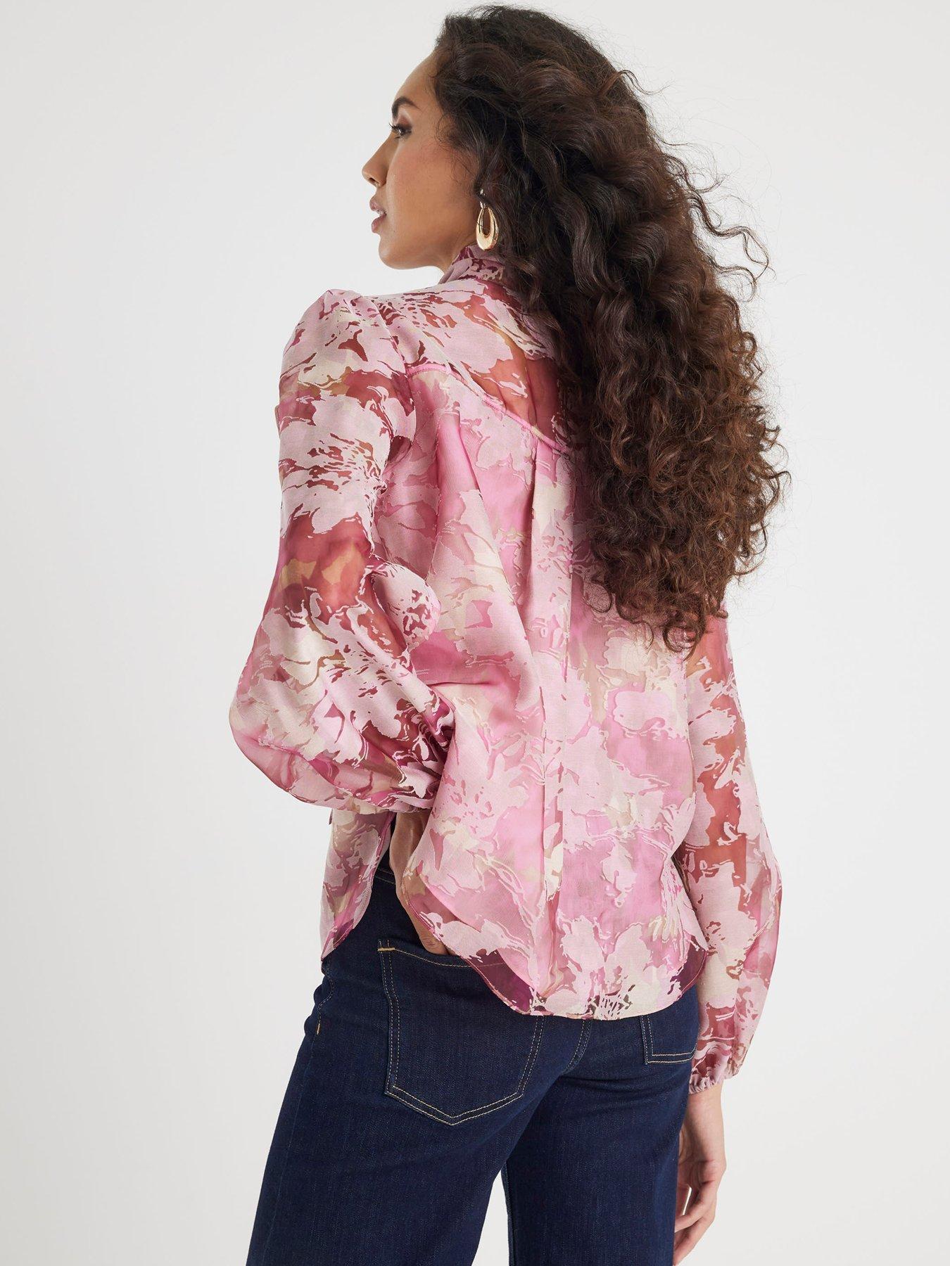Image 2 of 4 of River Island Premium Printed Burnout Shirt - Pink