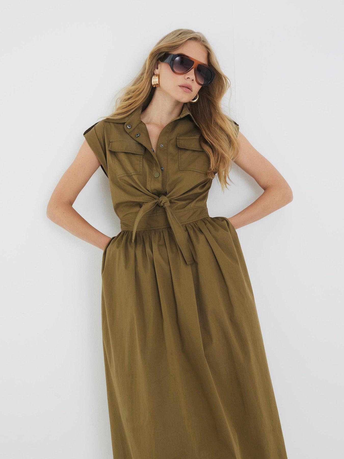 Image 4 of 4 of River Island Utility Midi Dress - Khaki