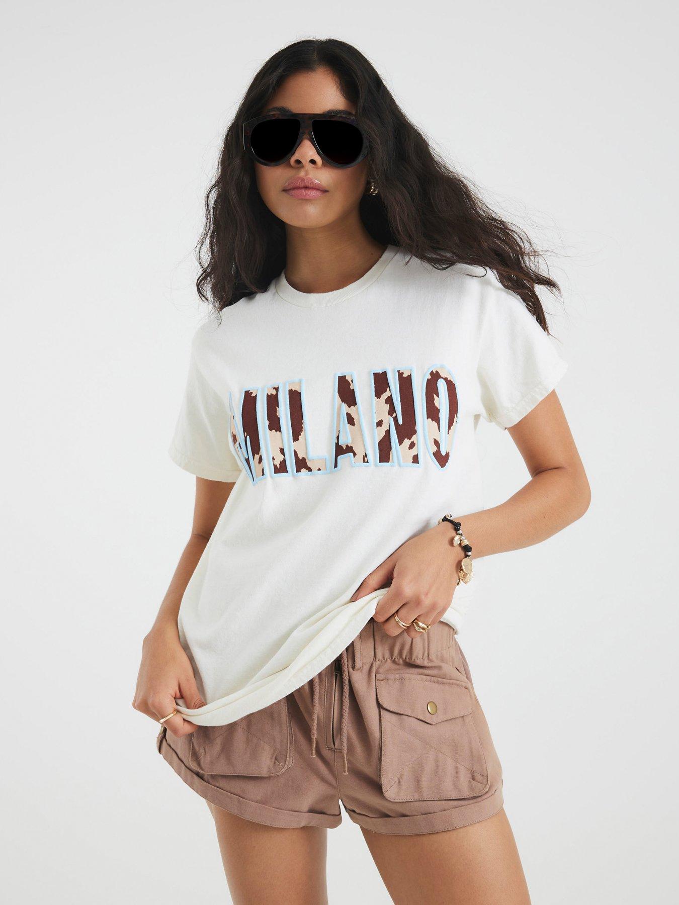 undefined Short Sleeve Milano Cow Print Tee - Yellow