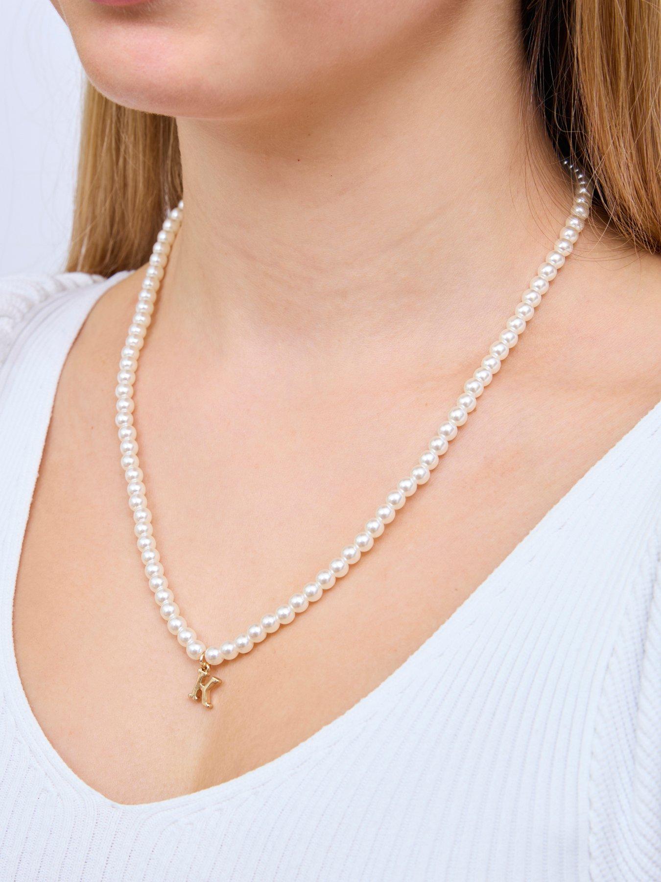 Image 2 of 3 of The Love Collection Pearl Necklace with Gold Initial