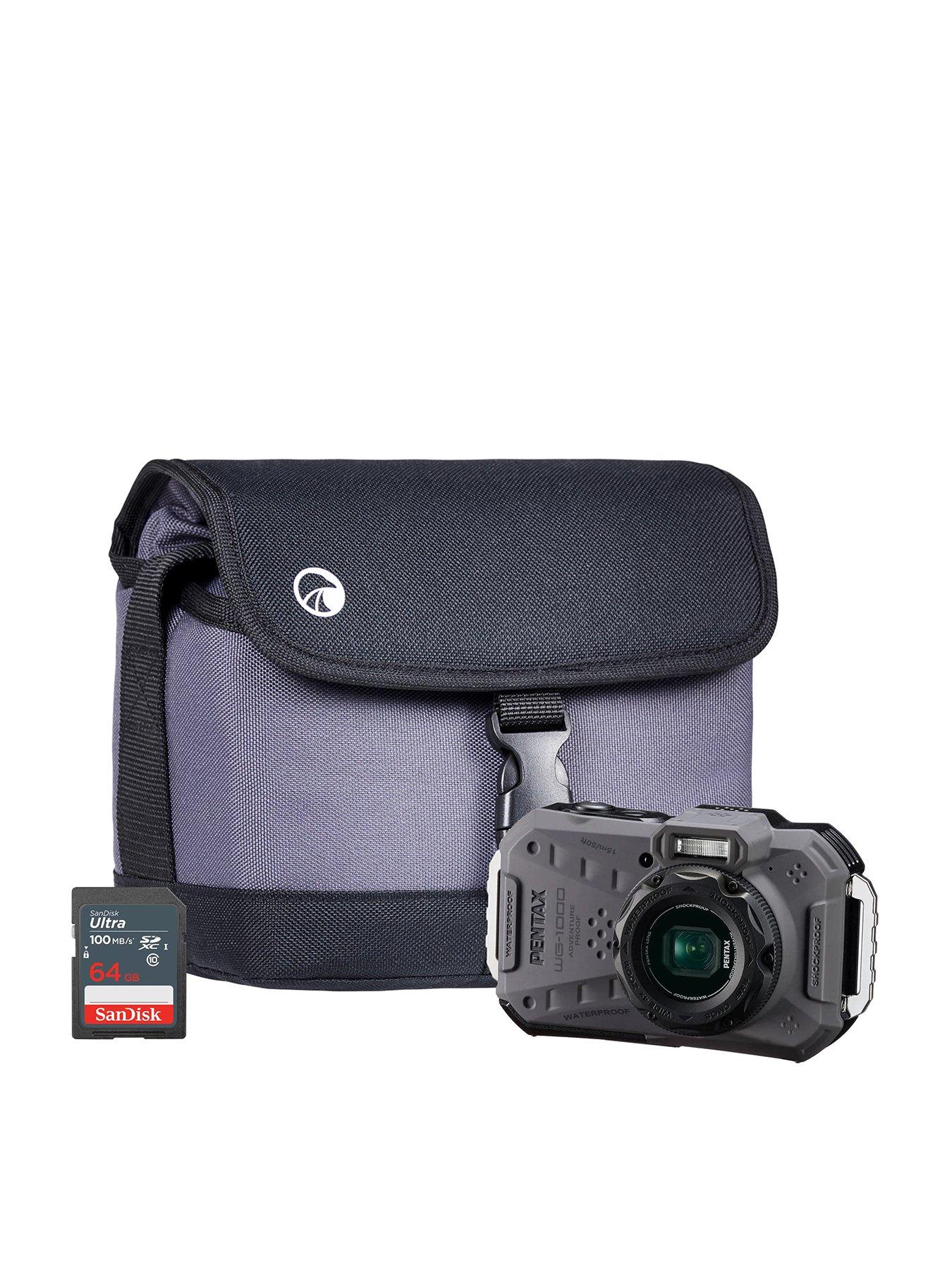 PENTAX WG-1000 Tough Compact Camera - Grey - Camera + Sandisk 64GB SD Card + System Bag