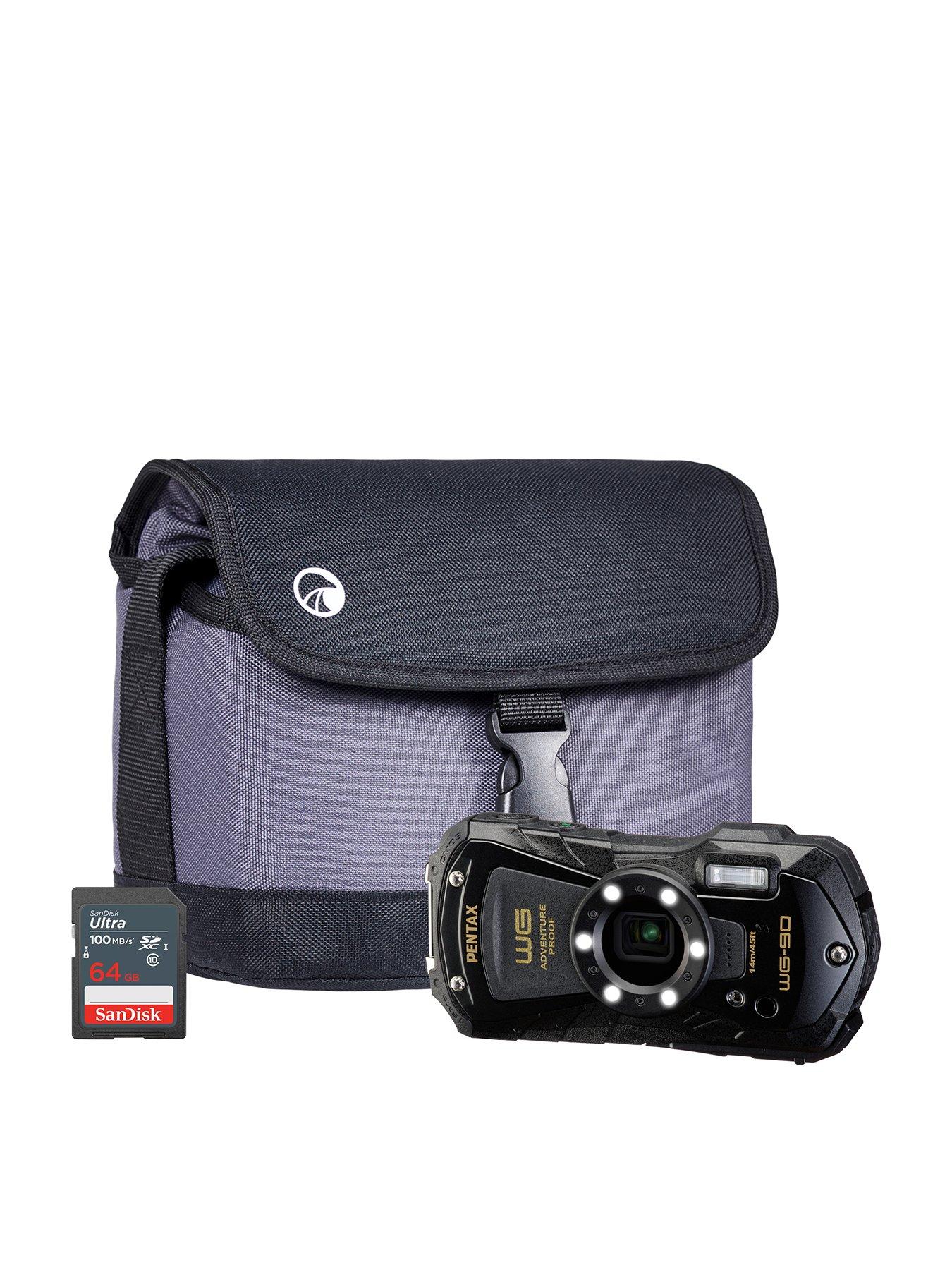 undefined WG-90 Tough Compact Camera - Black - Camera + Sandisk 64GB SD Card + System Bag