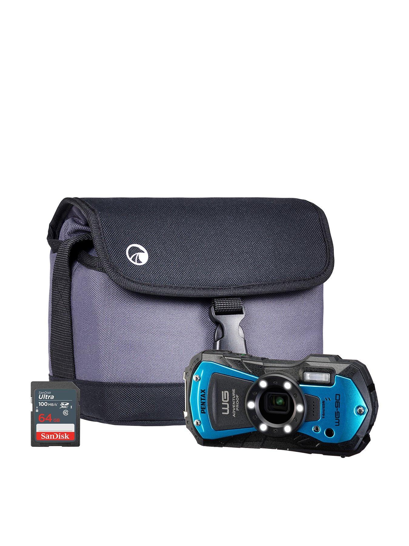 PENTAX WG-90 Tough Compact Camera - Blue - Camera + Sandisk 64GB SD Card + System Bag