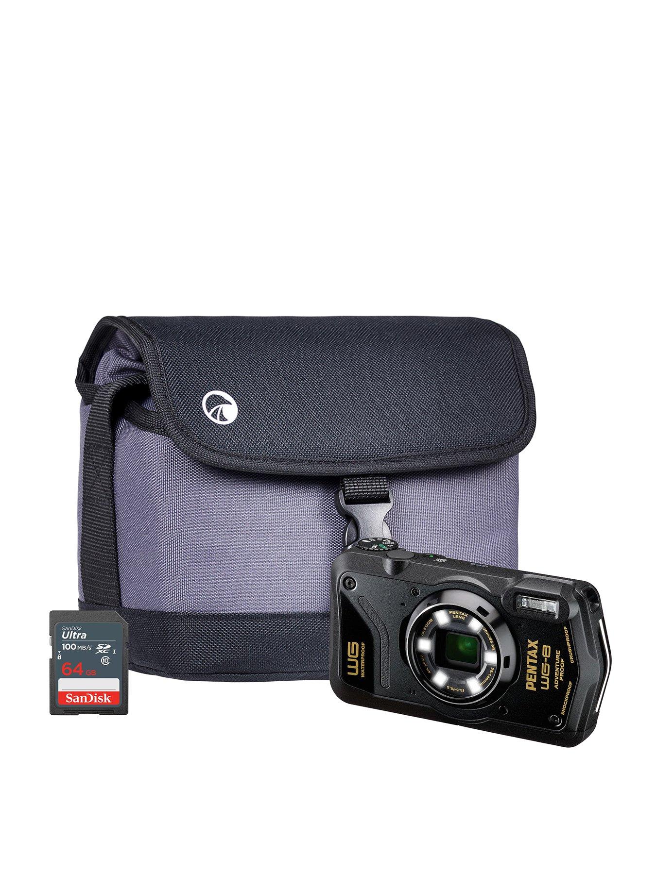 PENTAX WG-8 Tough Compact Camera - Black - Camera + Sandisk 64GB SD Card + System Bag