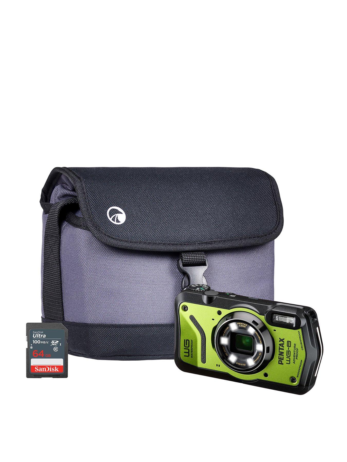 pentax-wg-8-tough-compact-camera-green-camera-sandisk-64gb-sd-card-system-bag