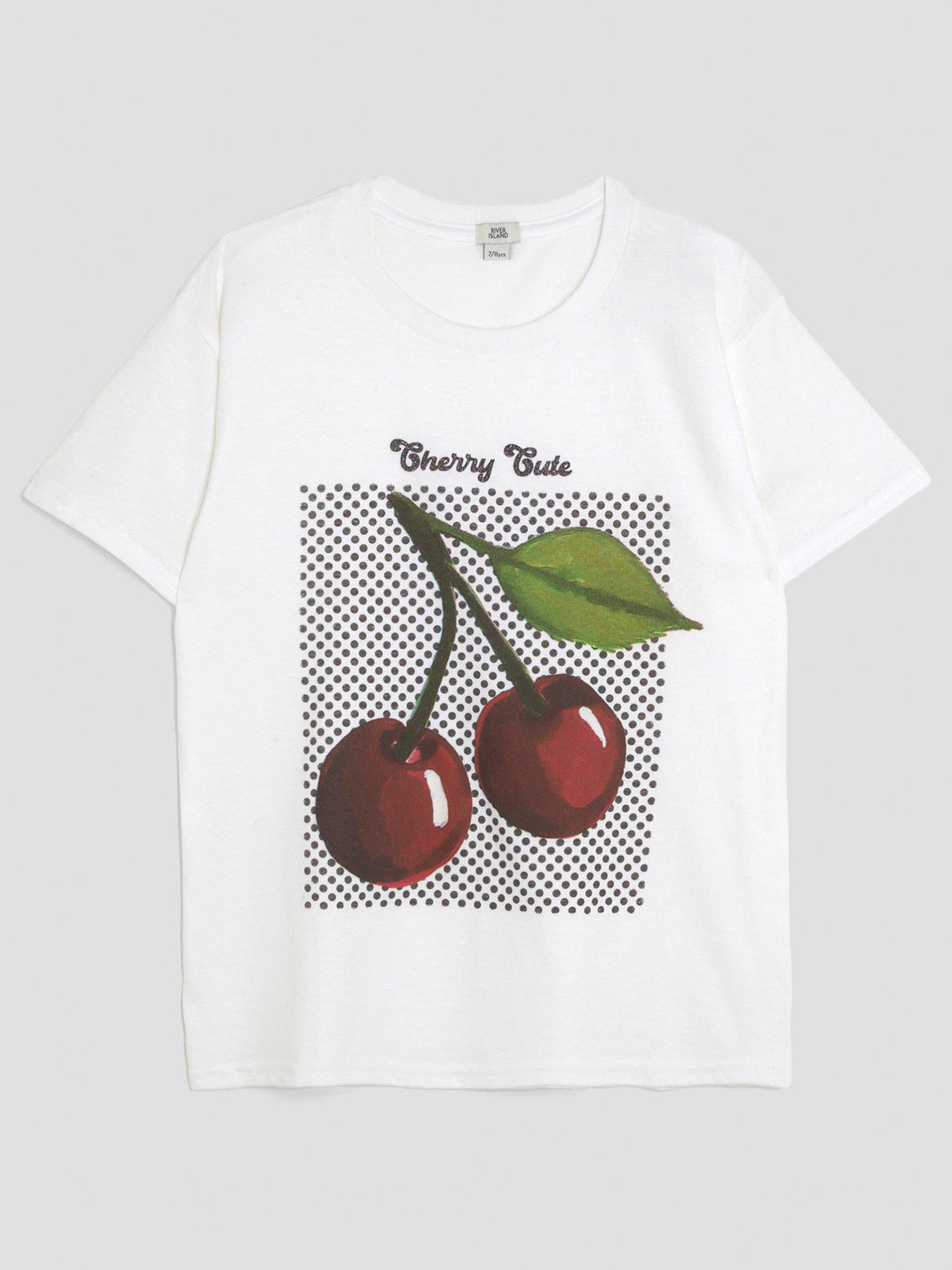 undefined Older Girls Polka Dot Cherry T-Shirt - White