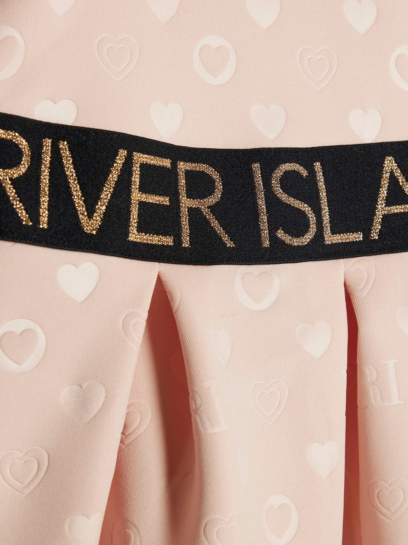 Image 3 of 4 of River Island Mini Girls Waistband Embossed Dress - Beige