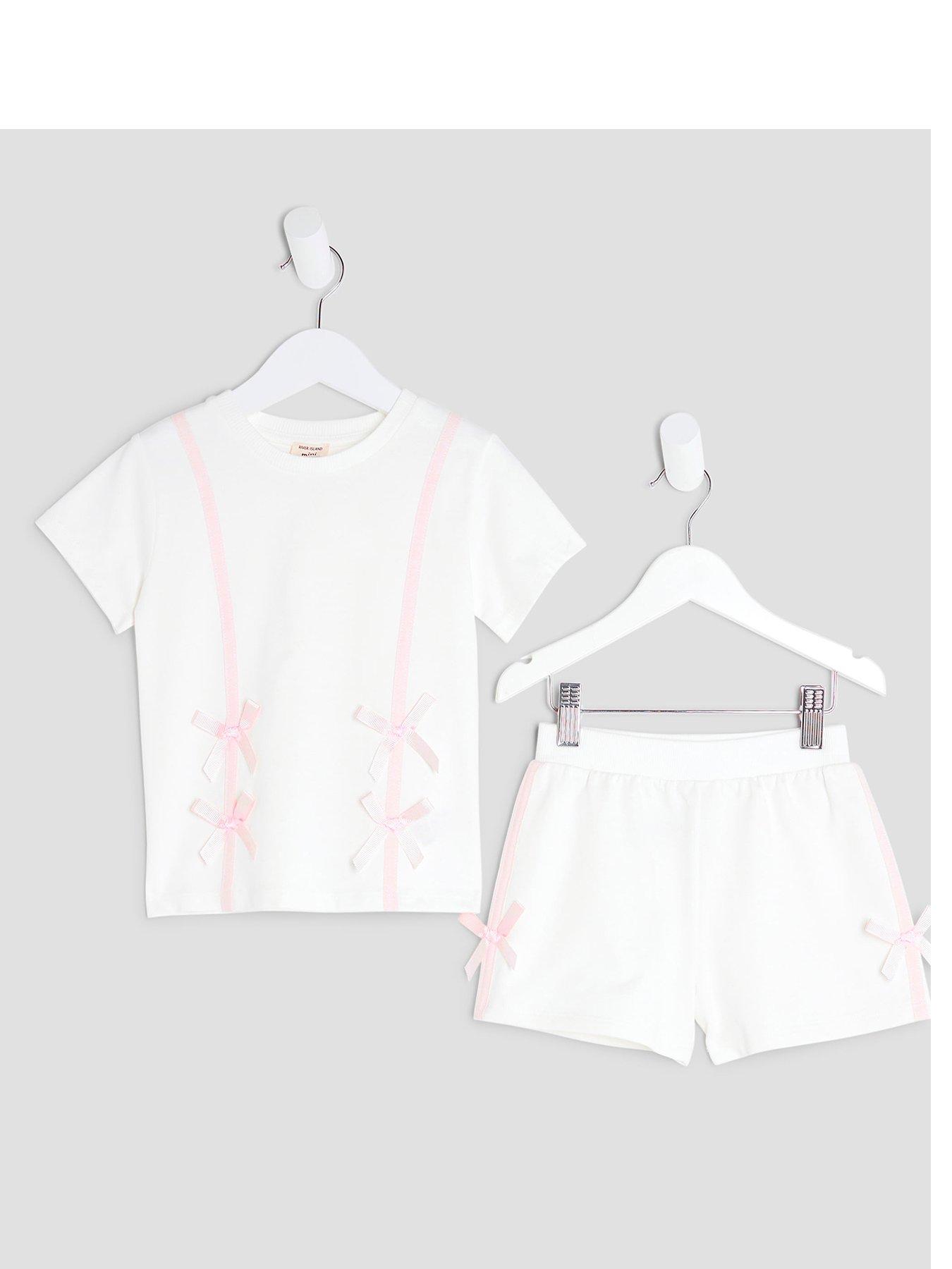 undefined Girls Bow T-Shirt And Shorts Set - Cream